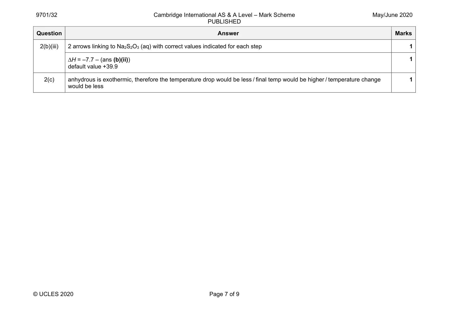 Mark scheme, page 7 of 9