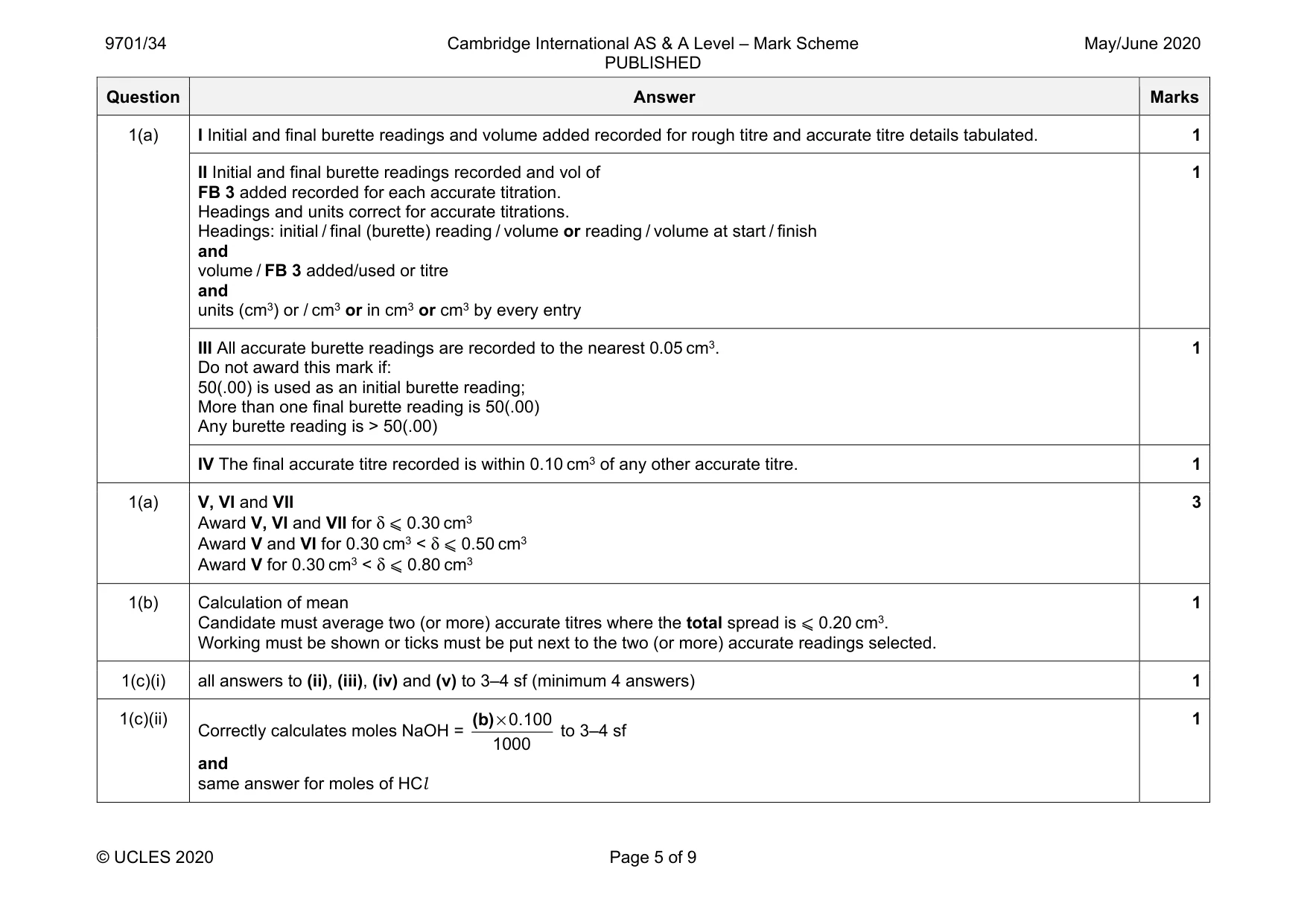 Mark scheme, page 5 of 9