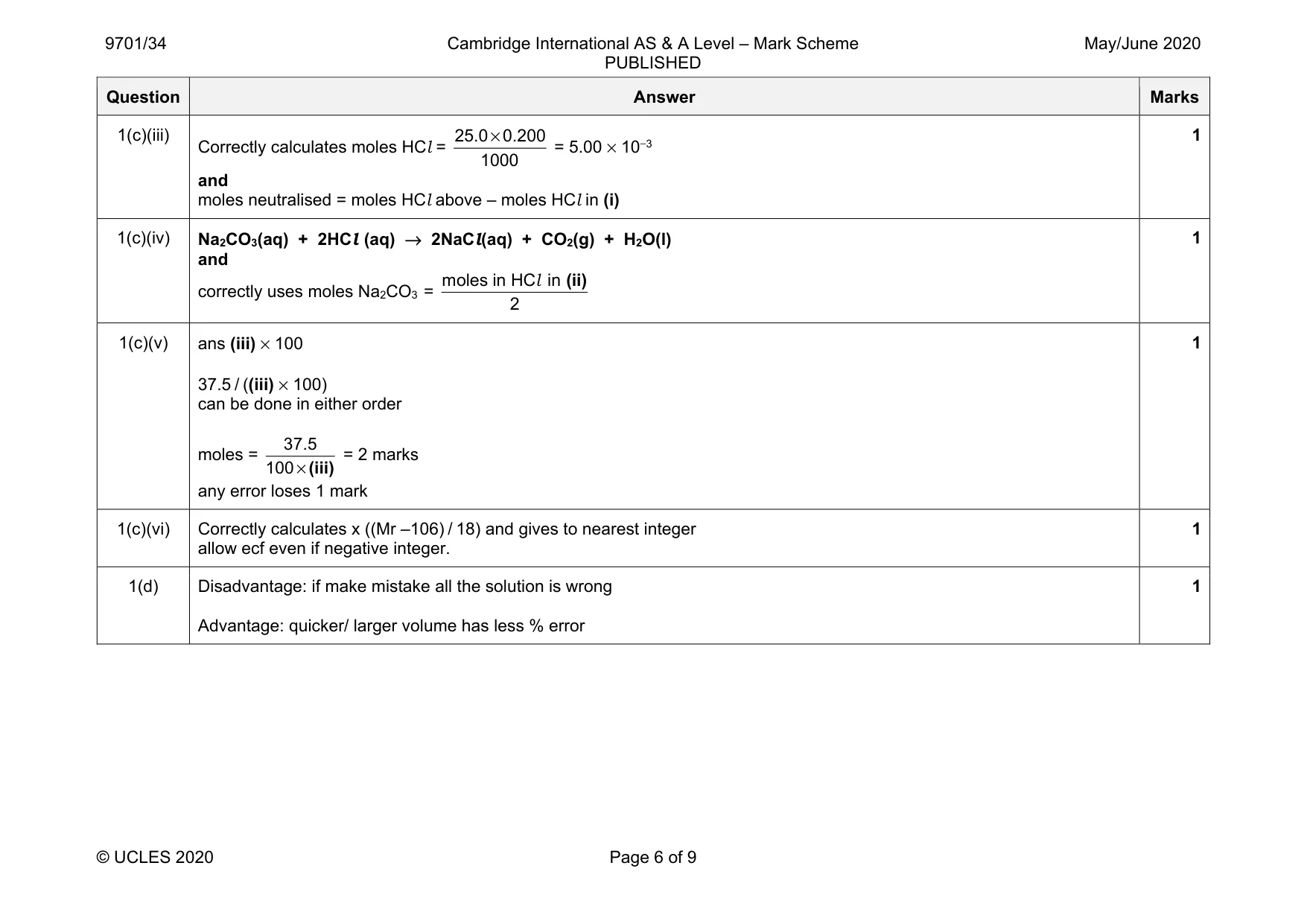 Mark scheme, page 6 of 9