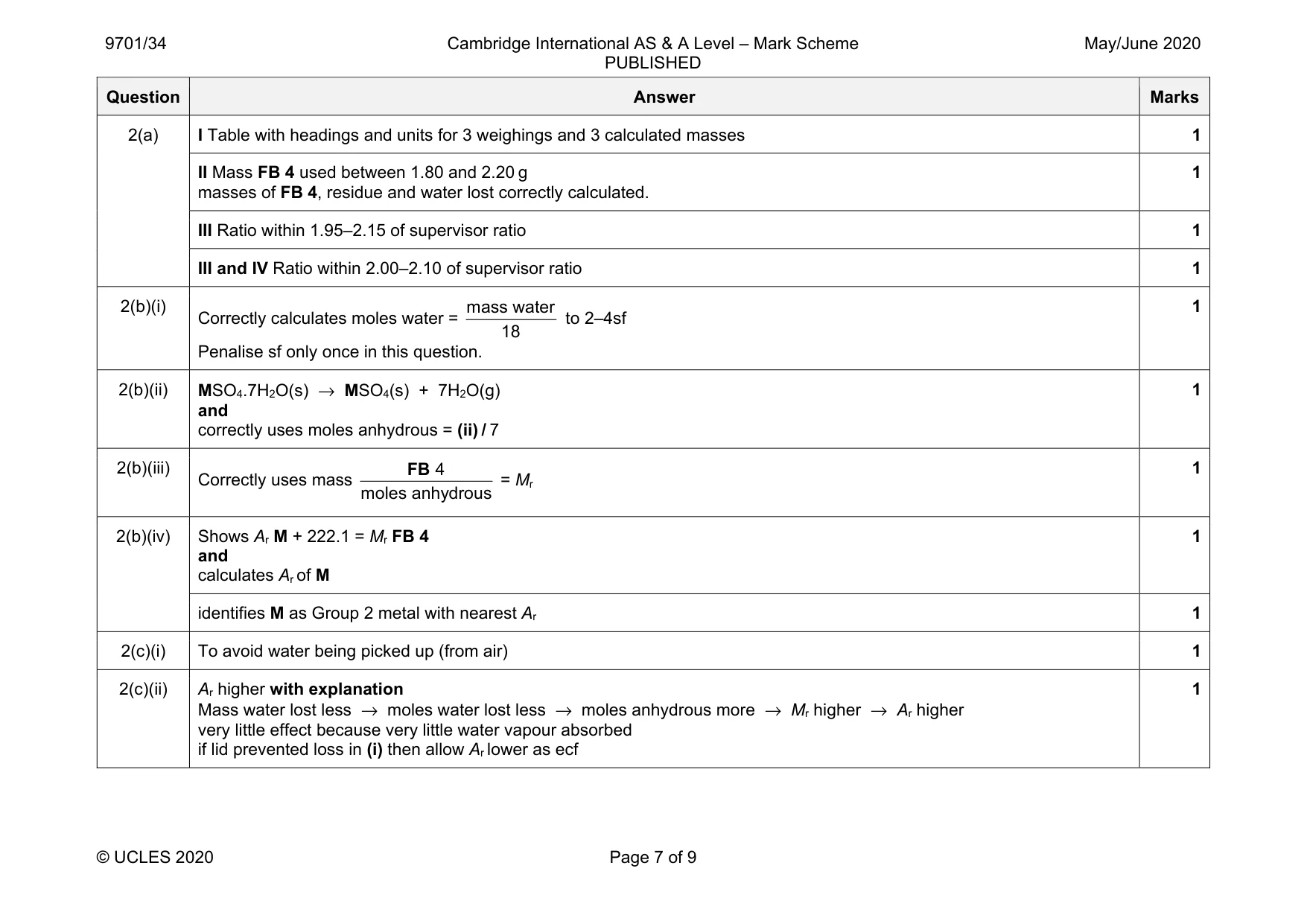Mark scheme, page 7 of 9
