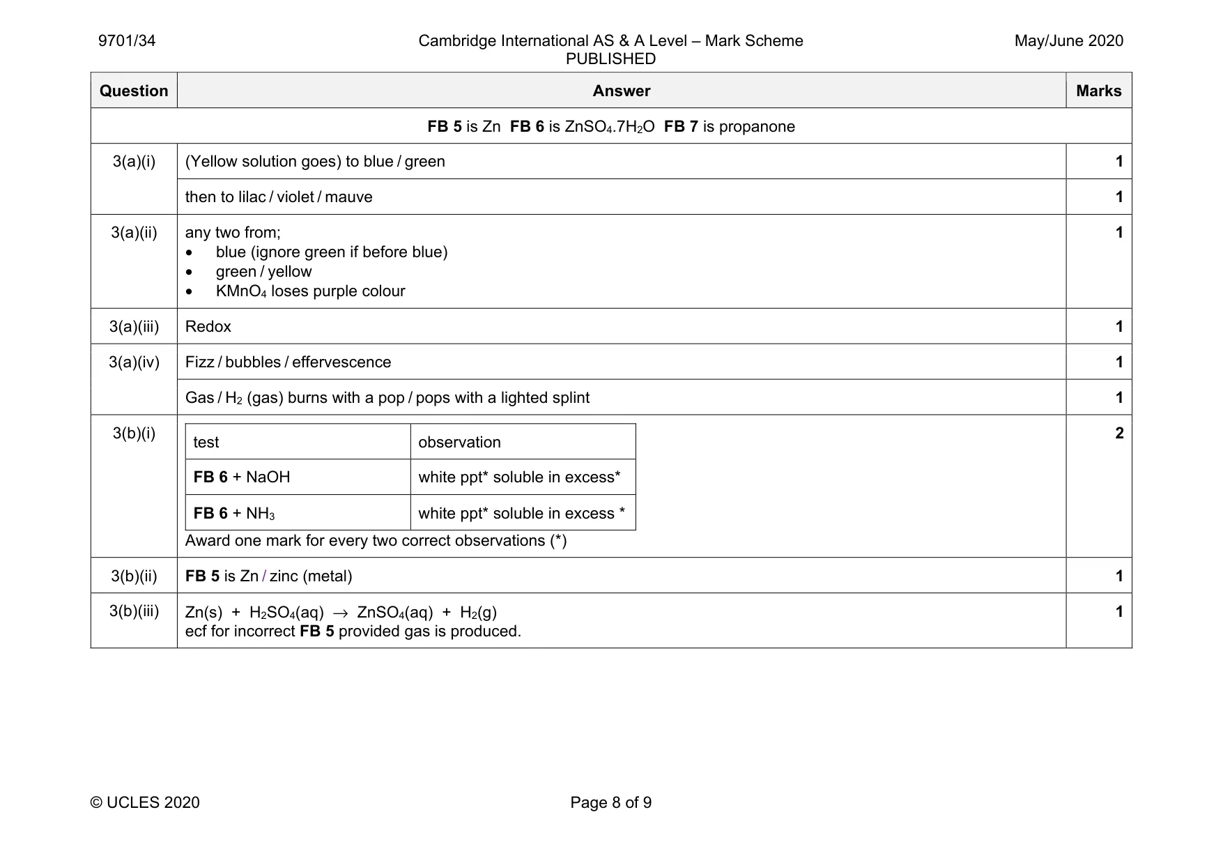 Mark scheme, page 8 of 9