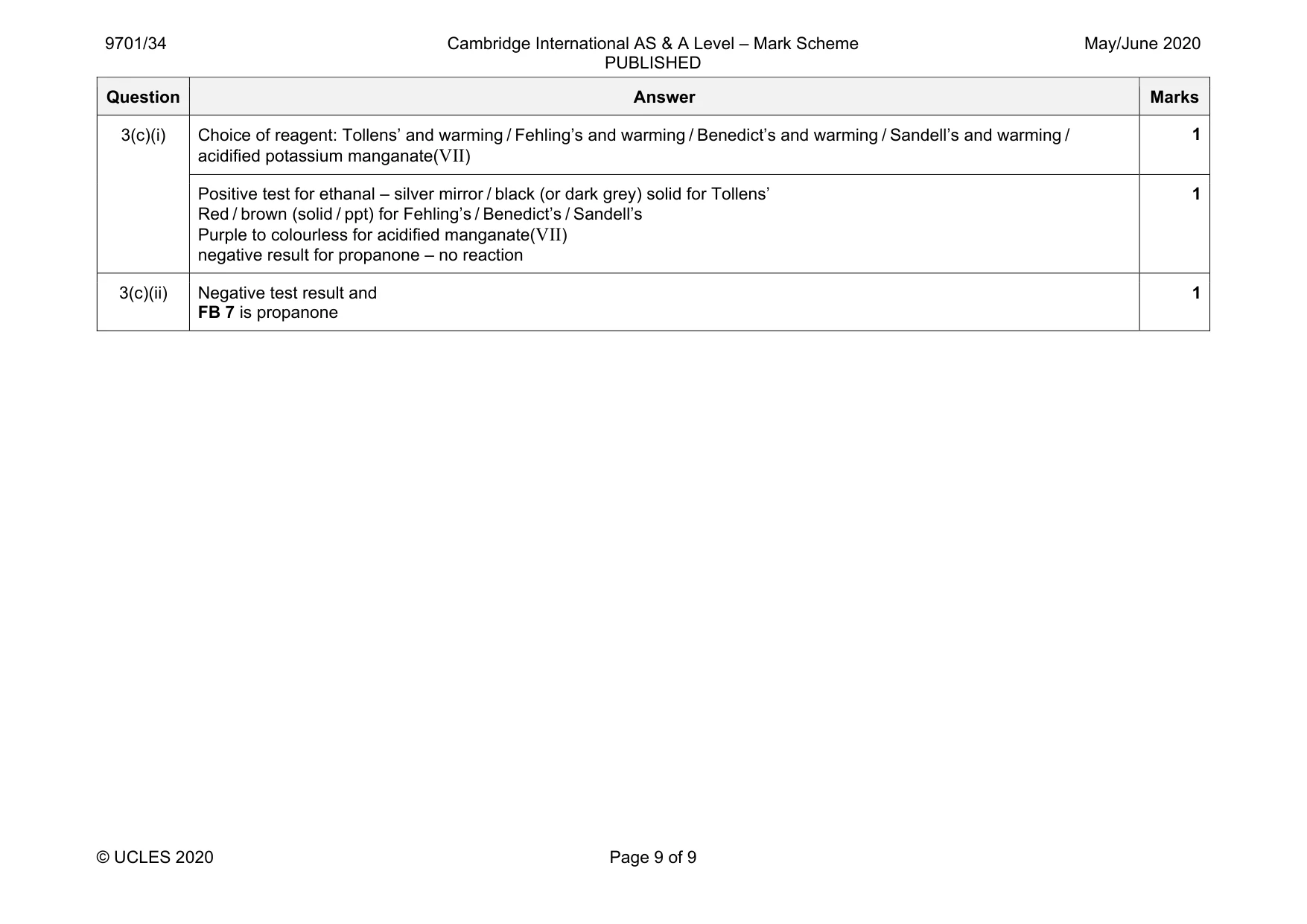 Mark scheme, page 9 of 9