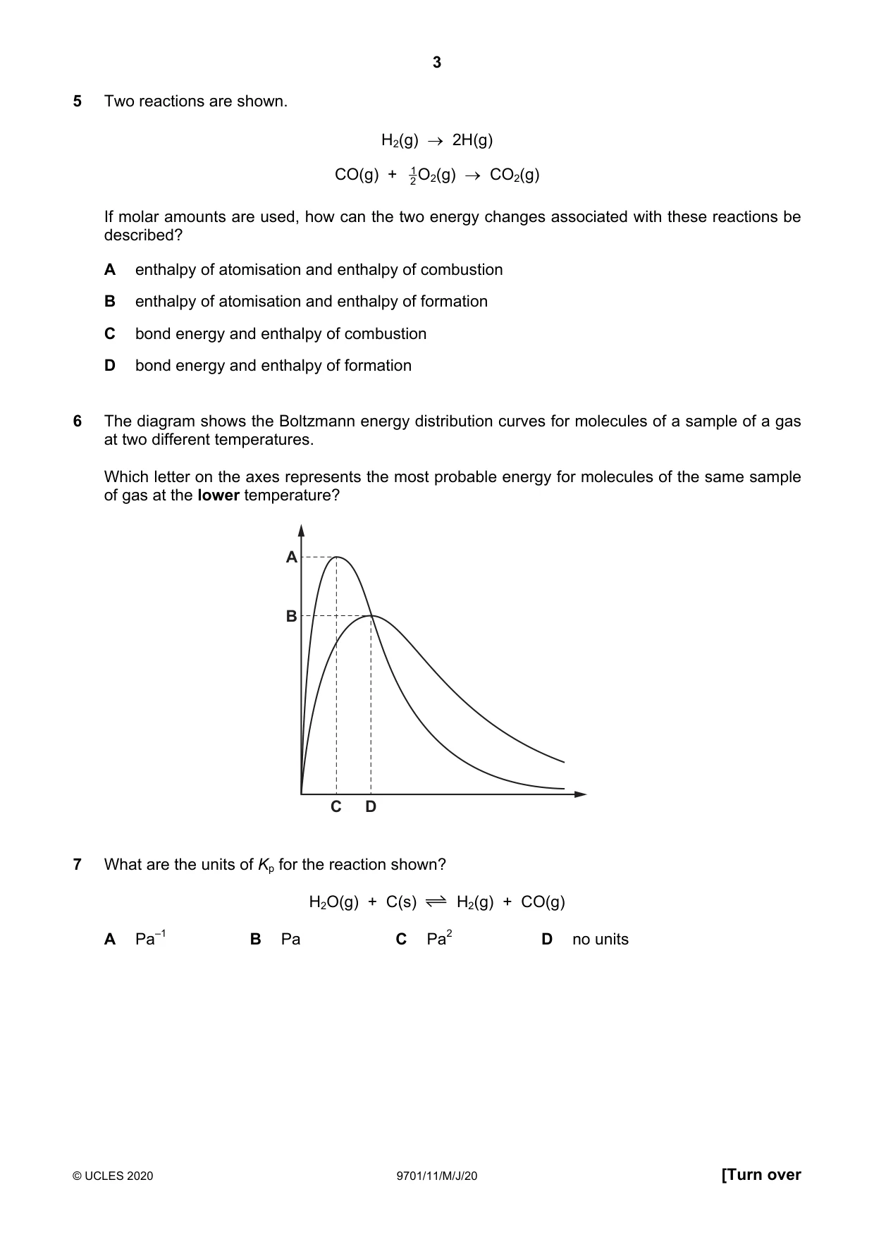Cambridge A Level Chemistry 9701 2020 May/June Paper 1 · Variant 1 question paper, page 3 of 16