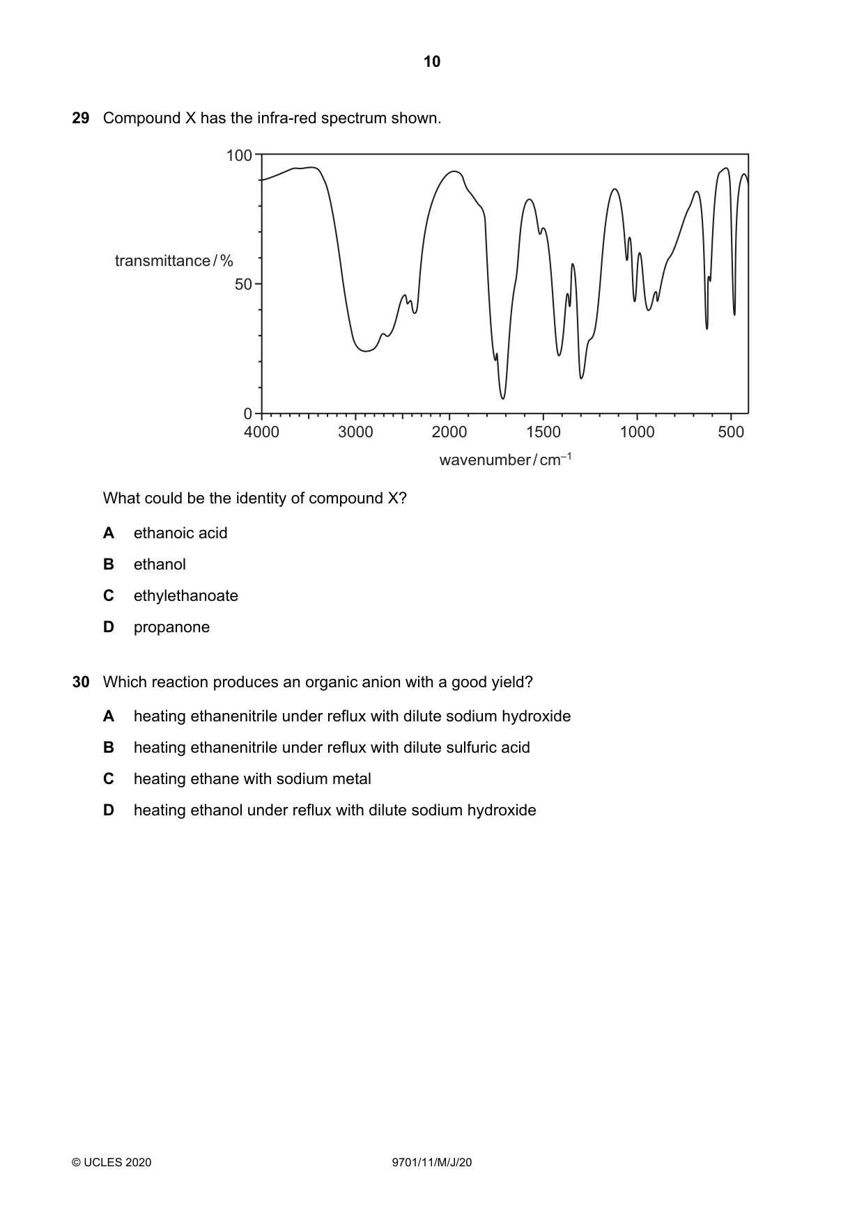 Cambridge A Level Chemistry 9701 2020 May/June Paper 1 · Variant 1 question paper, page 10 of 16
