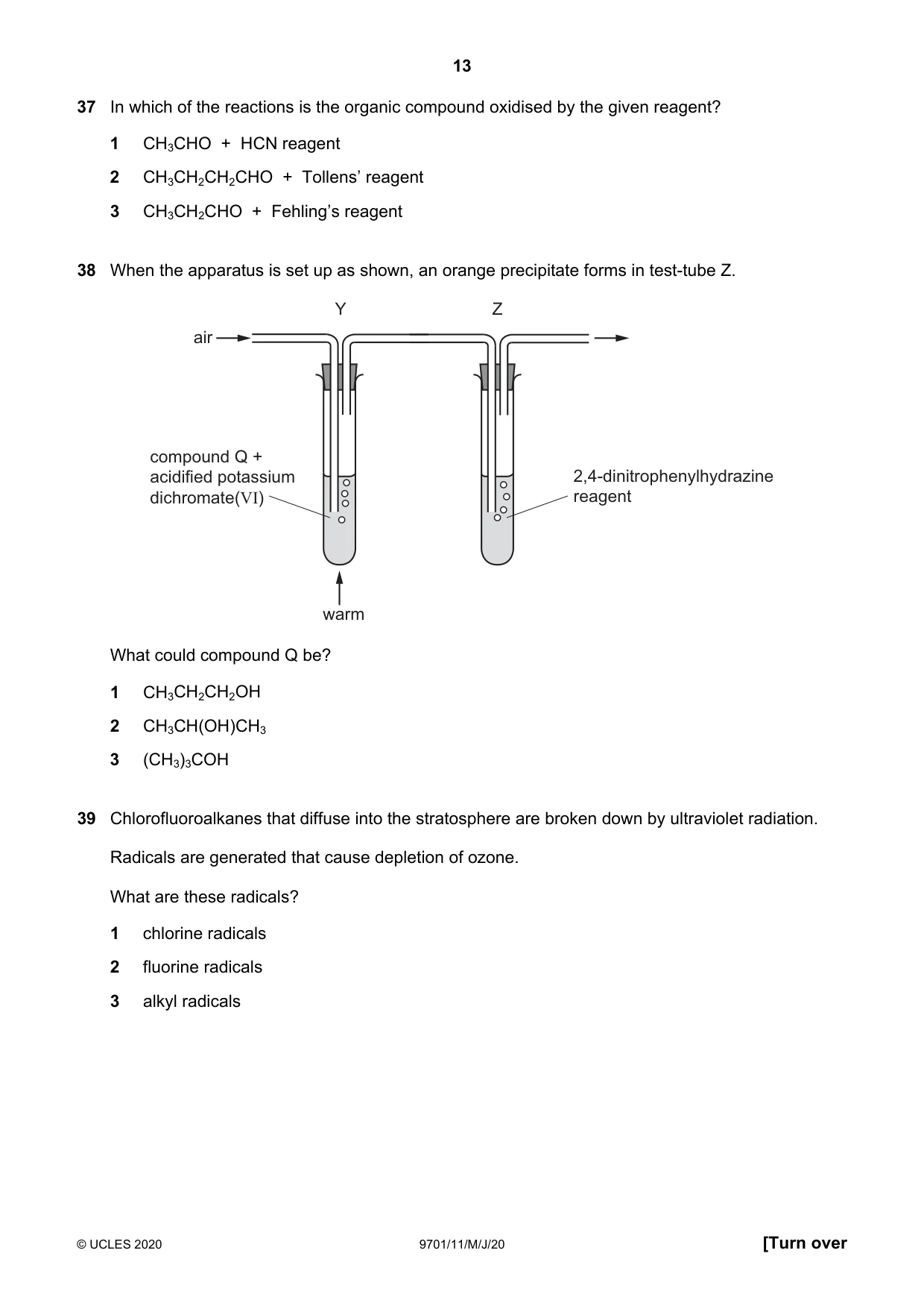 Cambridge A Level Chemistry 9701 2020 May/June Paper 1 · Variant 1 question paper, page 13 of 16