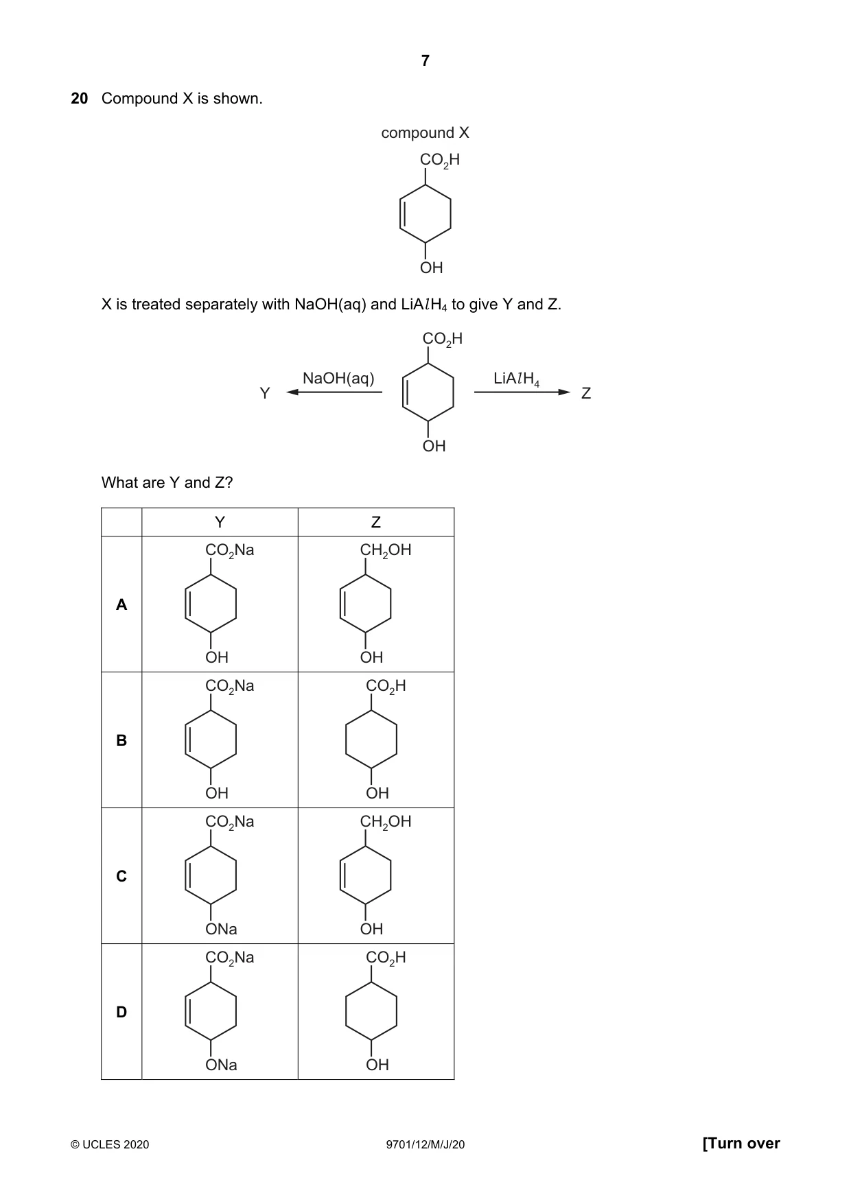 Cambridge A Level Chemistry 9701 2020 May/June Paper 1 · Variant 2 question paper, page 7 of 16