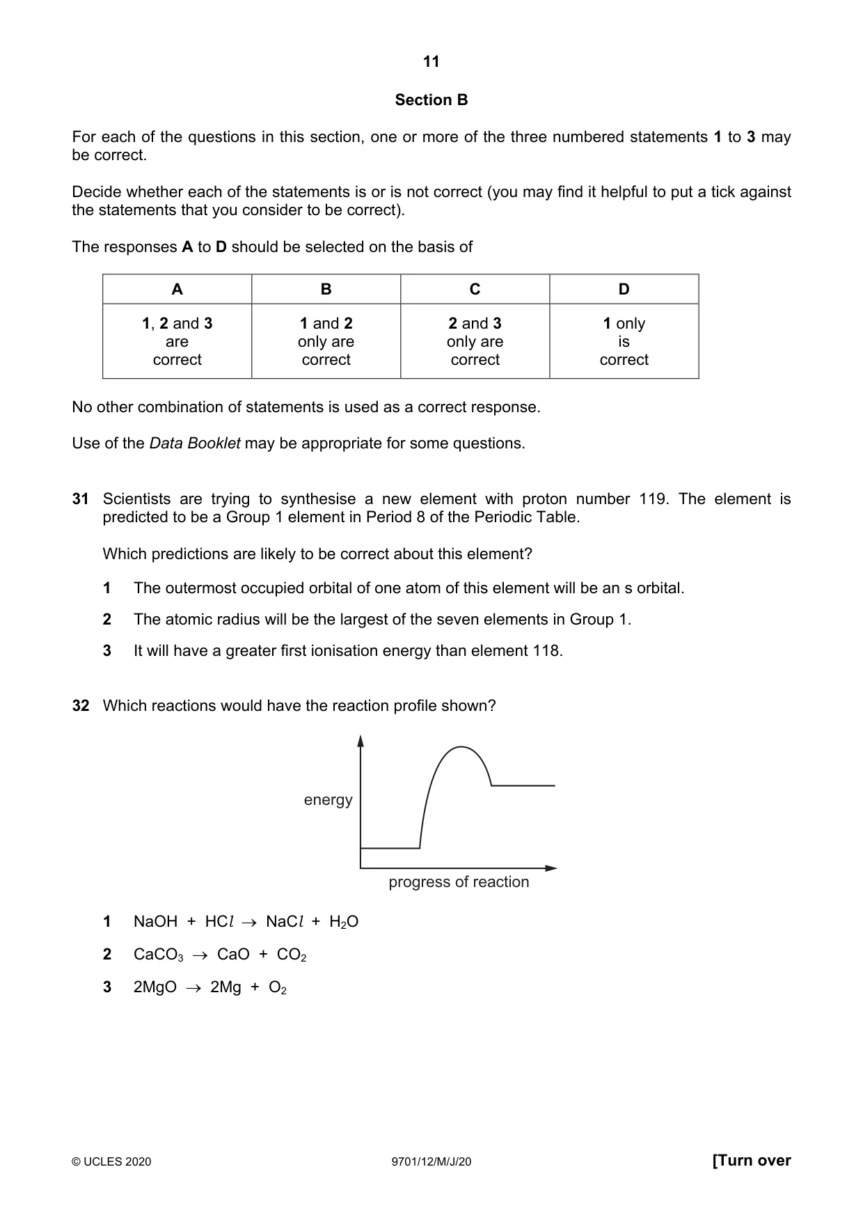 Cambridge A Level Chemistry 9701 2020 May/June Paper 1 · Variant 2 question paper, page 11 of 16