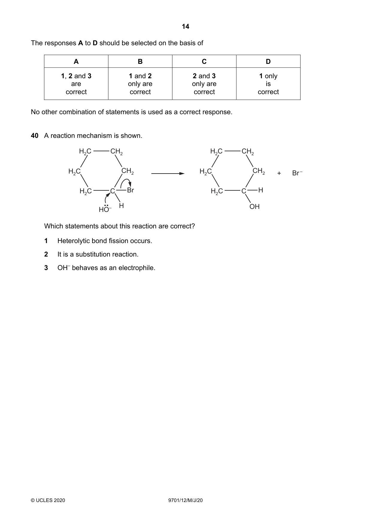 Cambridge A Level Chemistry 9701 2020 May/June Paper 1 · Variant 2 question paper, page 14 of 16