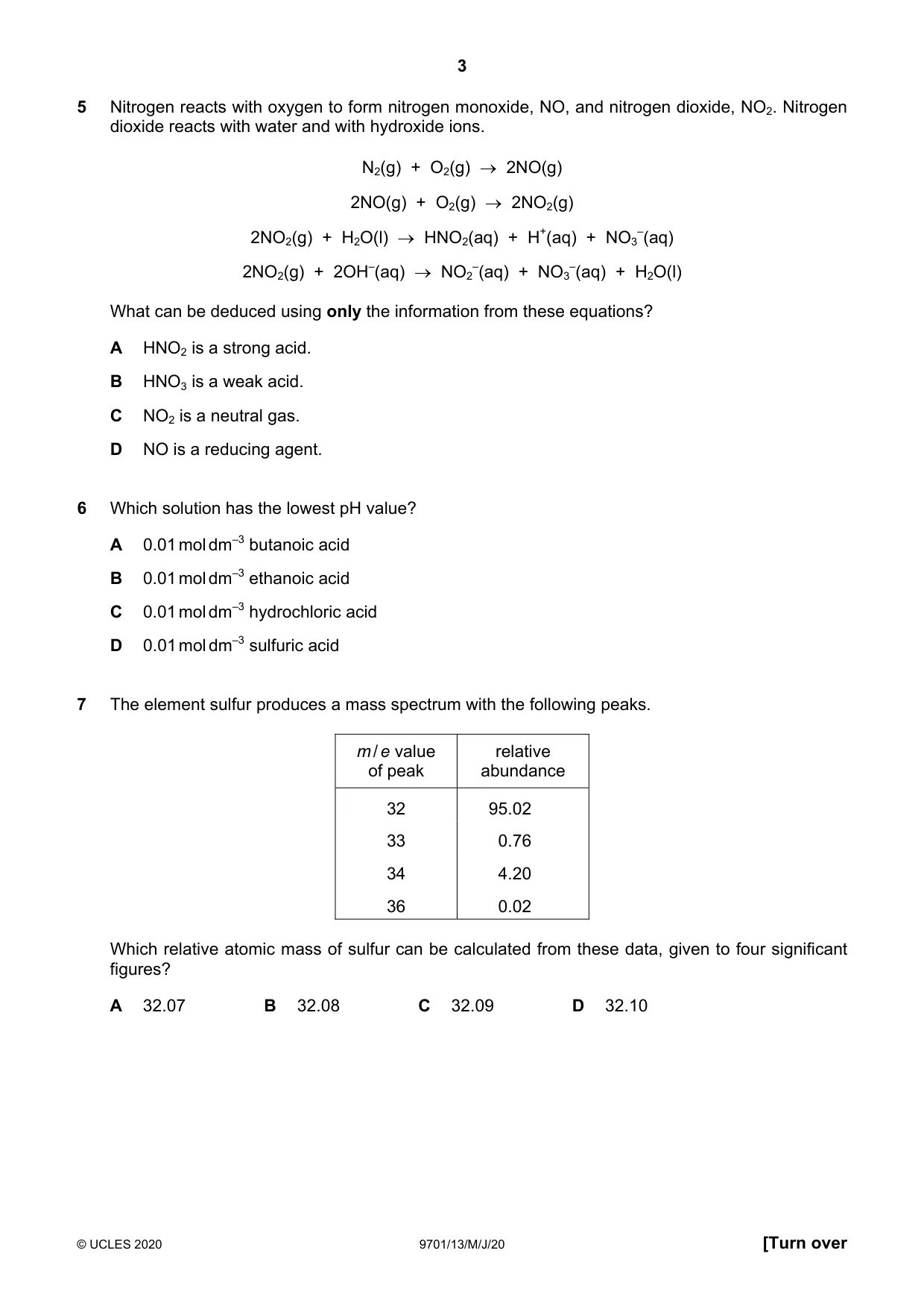 Cambridge A Level Chemistry 9701 2020 May/June Paper 1 · Variant 3 question paper, page 3 of 16
