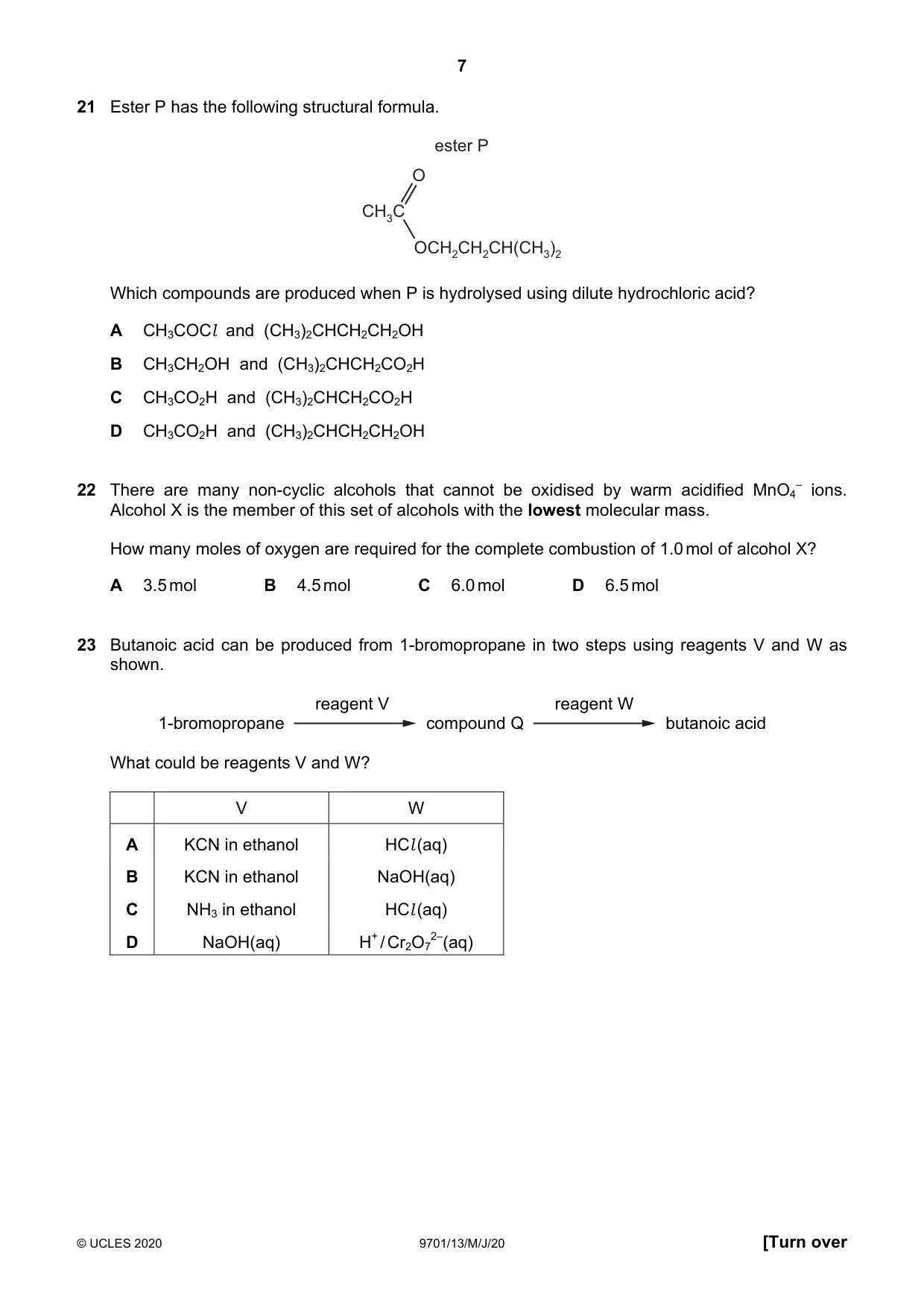 Cambridge A Level Chemistry 9701 2020 May/June Paper 1 · Variant 3 question paper, page 7 of 16