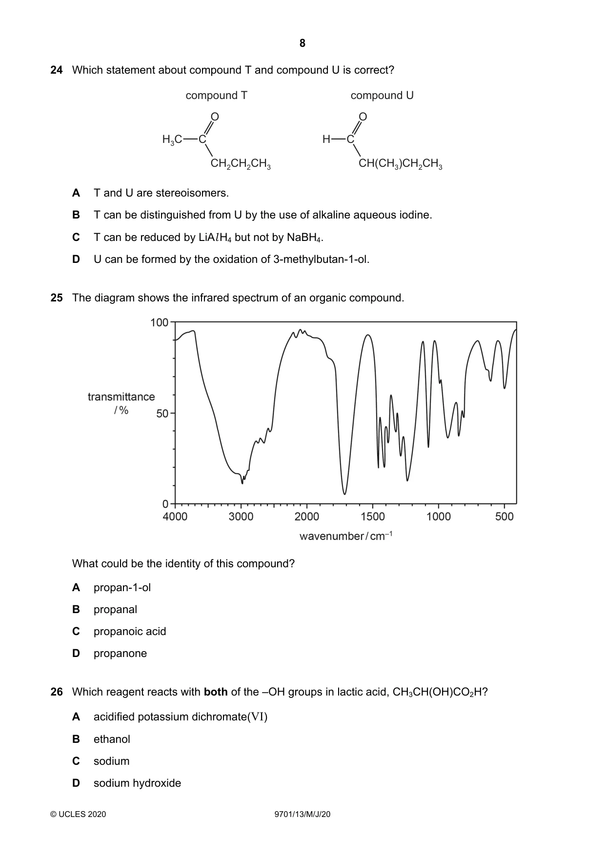 Cambridge A Level Chemistry 9701 2020 May/June Paper 1 · Variant 3 question paper, page 8 of 16