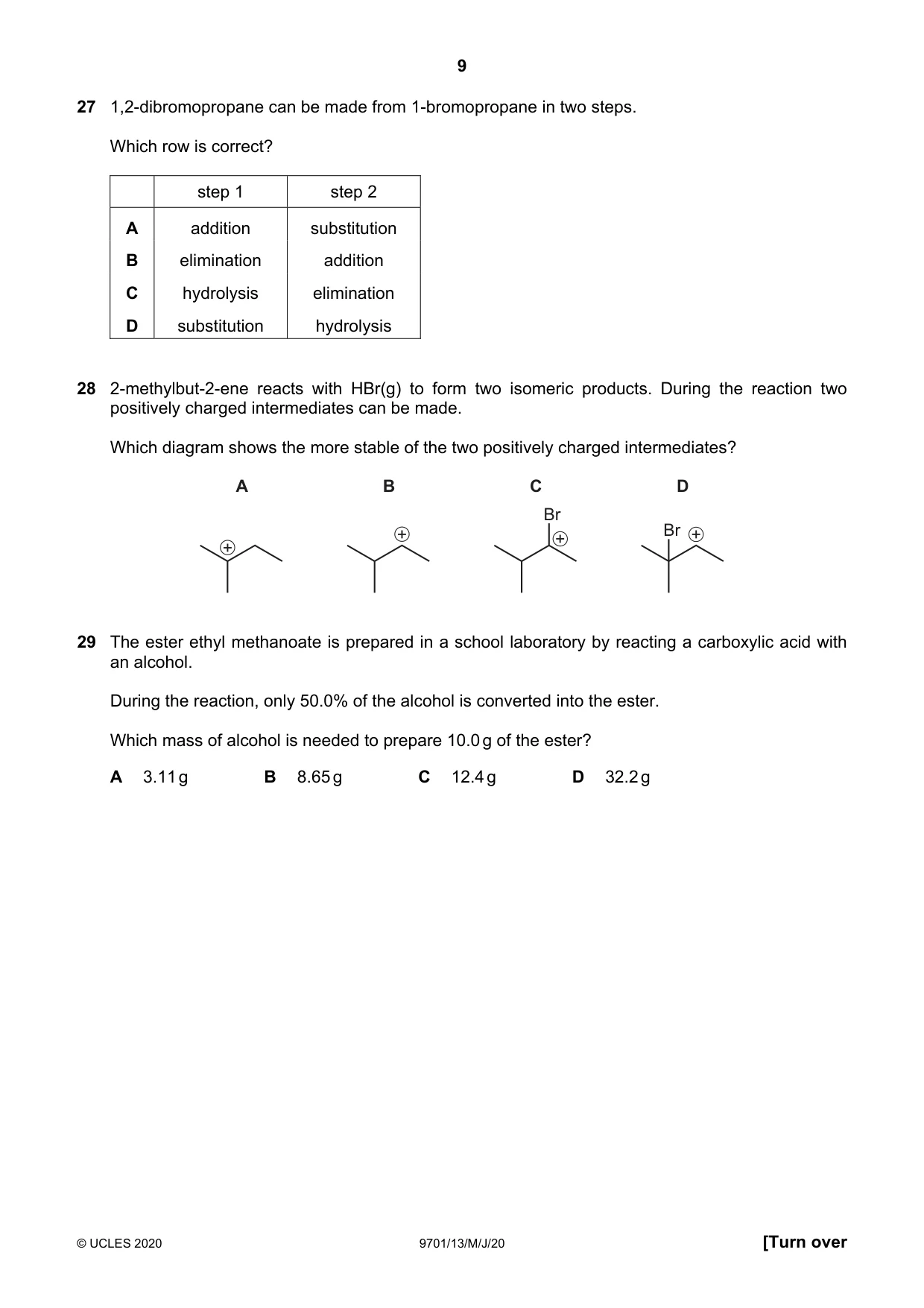 Cambridge A Level Chemistry 9701 2020 May/June Paper 1 · Variant 3 question paper, page 9 of 16