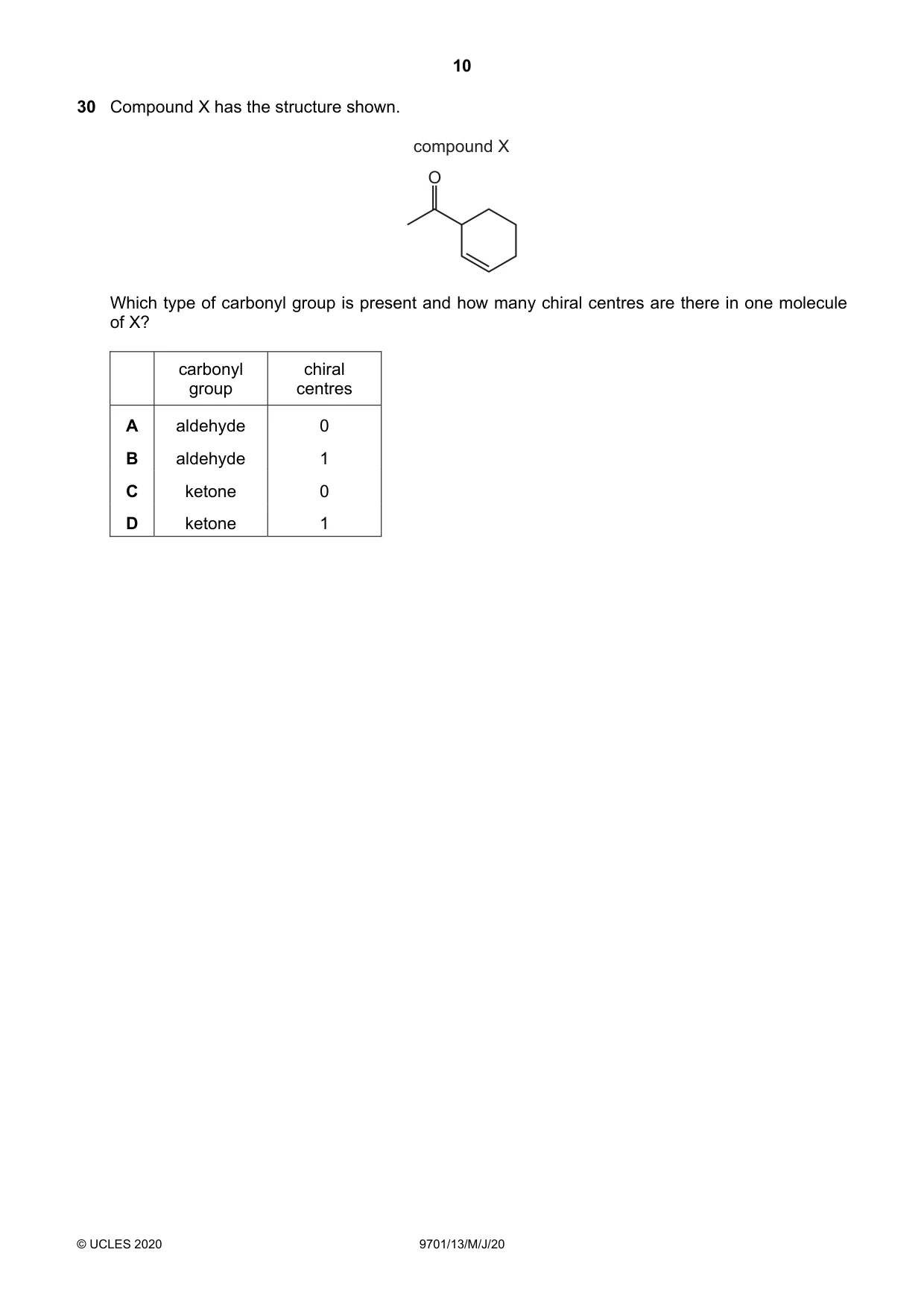 Cambridge A Level Chemistry 9701 2020 May/June Paper 1 · Variant 3 question paper, page 10 of 16