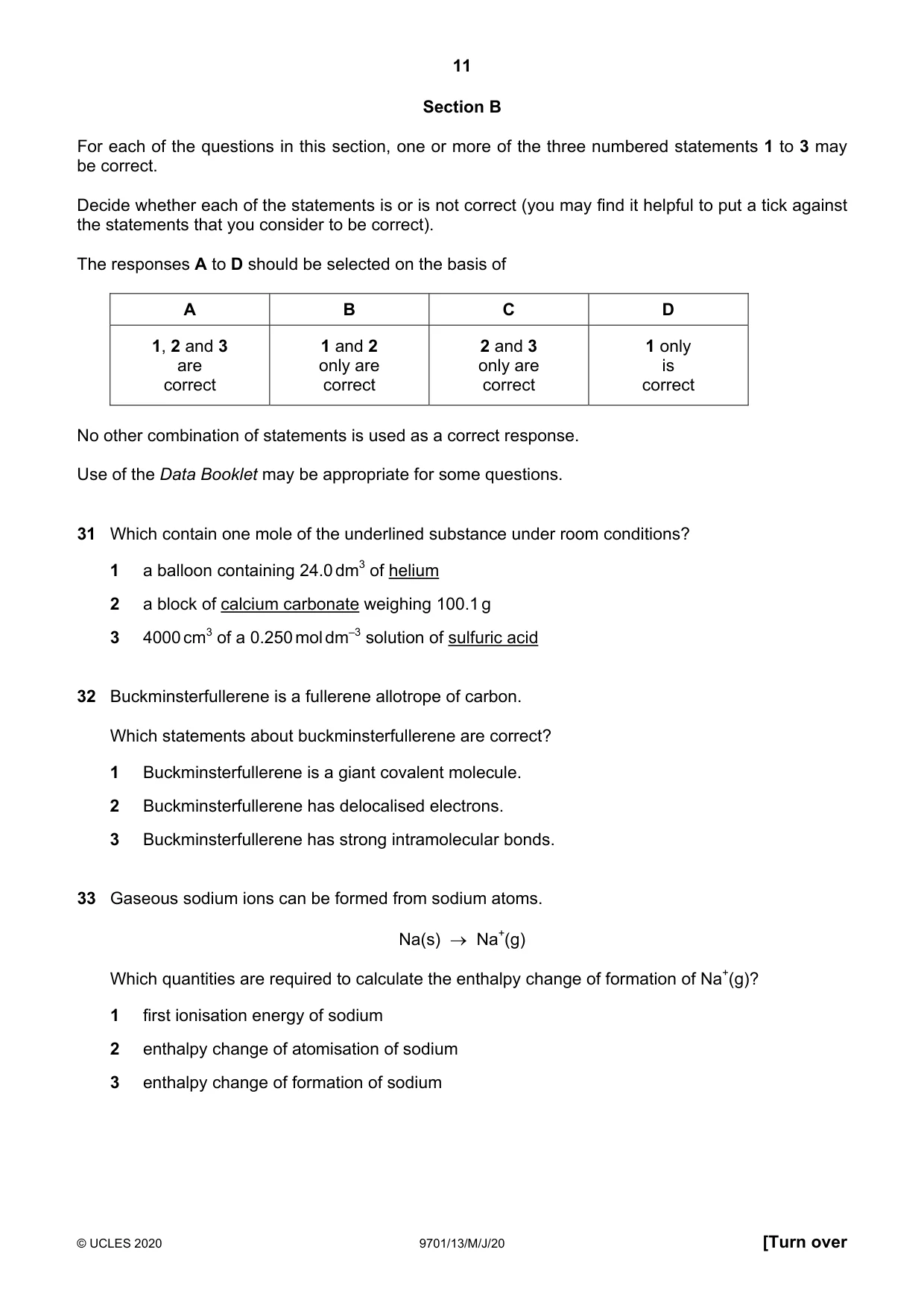 Cambridge A Level Chemistry 9701 2020 May/June Paper 1 · Variant 3 question paper, page 11 of 16