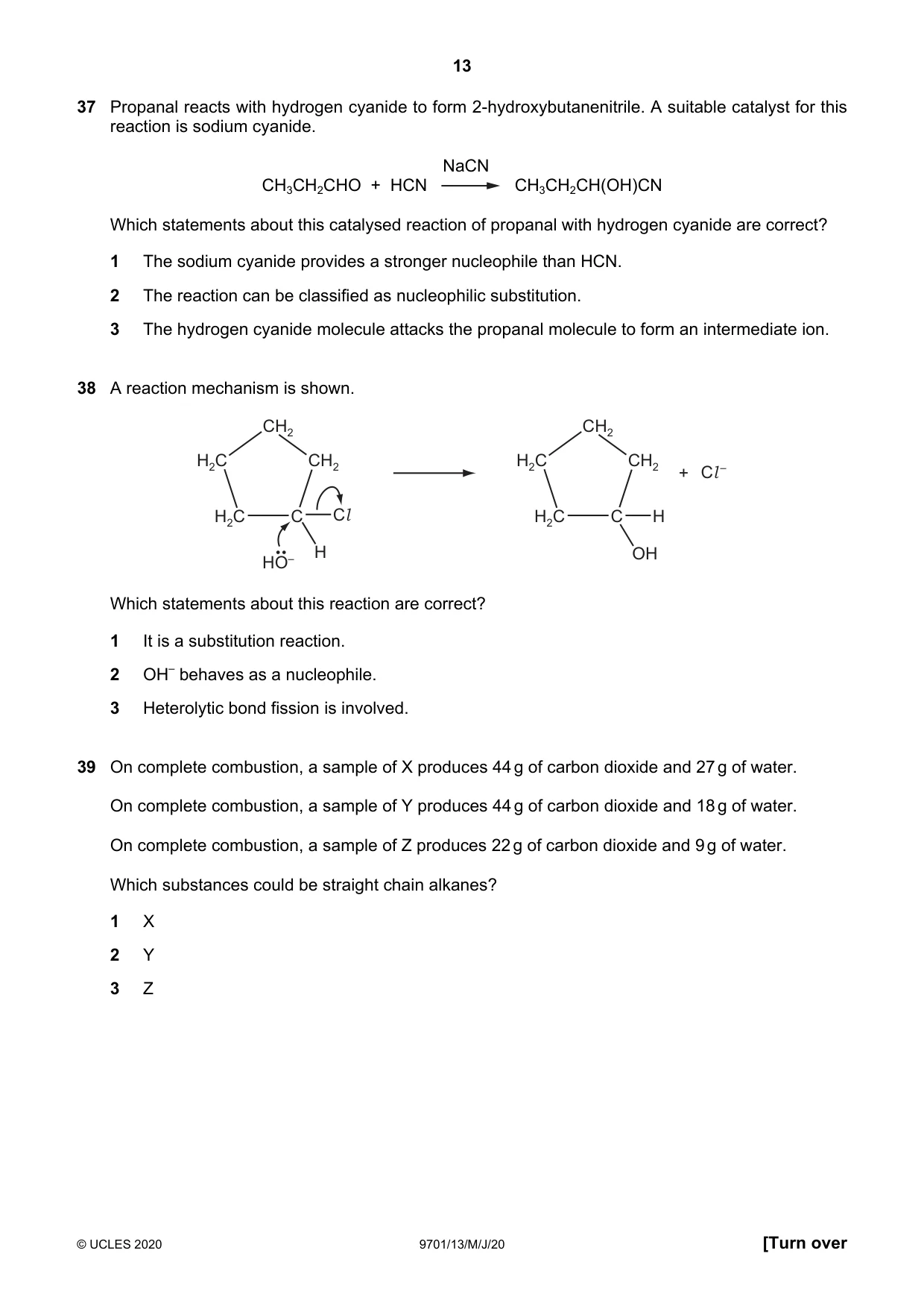 Cambridge A Level Chemistry 9701 2020 May/June Paper 1 · Variant 3 question paper, page 13 of 16