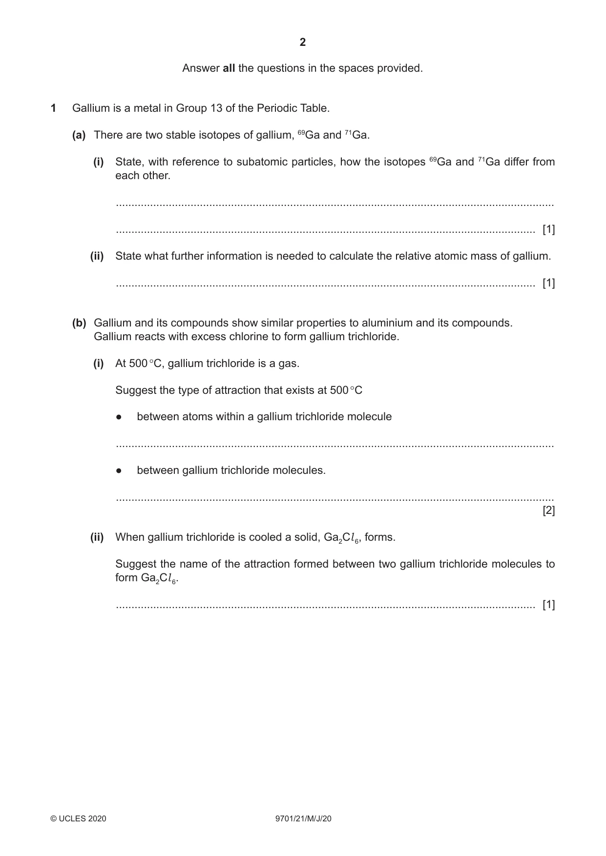 Cambridge A Level Chemistry 9701 2020 May/June Paper 2 · Variant 1 question paper, page 2 of 12