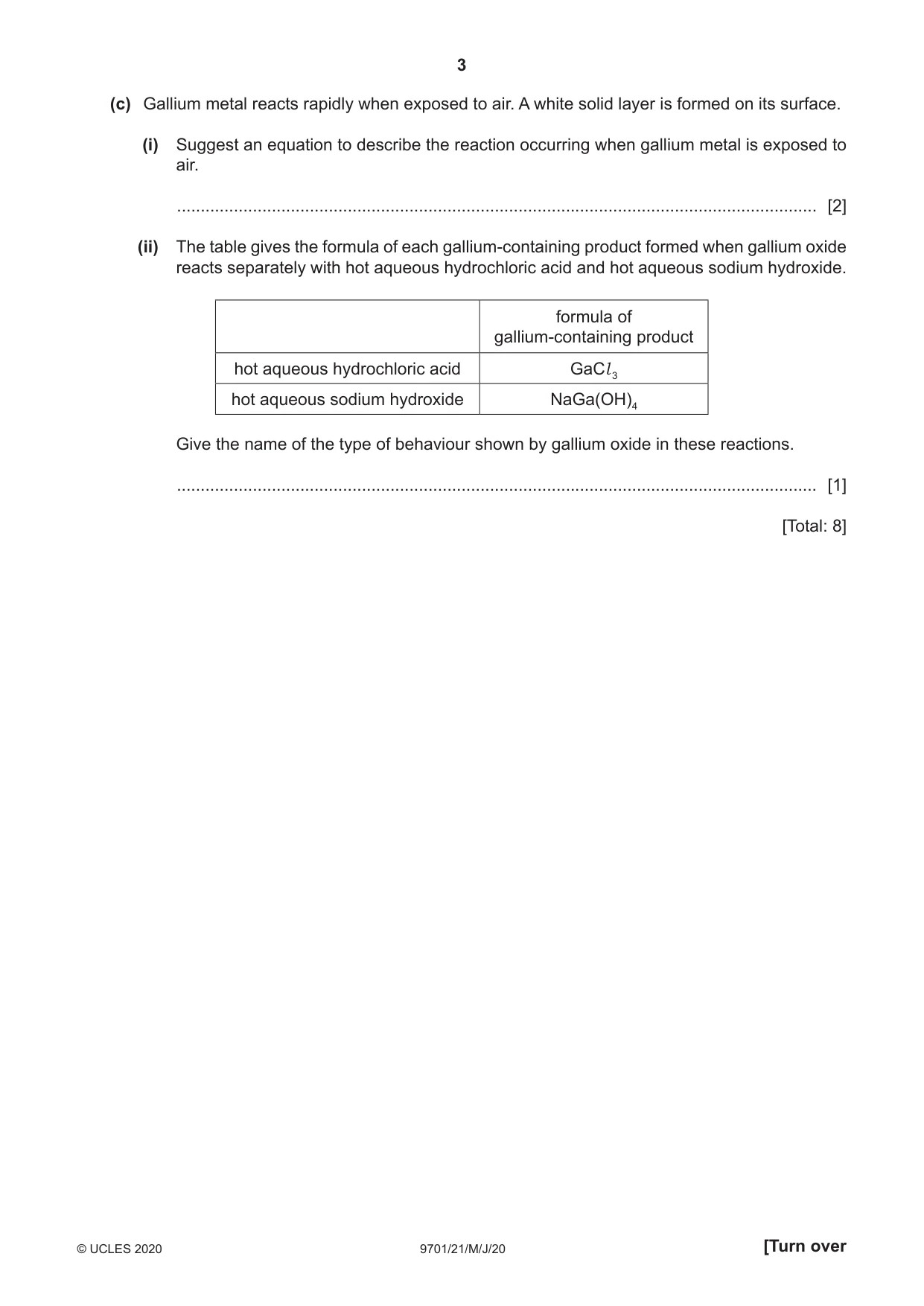 Cambridge A Level Chemistry 9701 2020 May/June Paper 2 · Variant 1 question paper, page 3 of 12