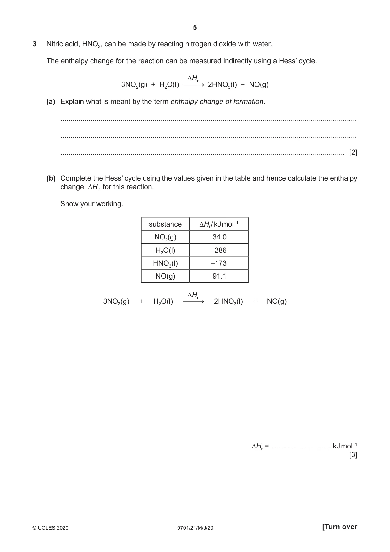 Cambridge A Level Chemistry 9701 2020 May/June Paper 2 · Variant 1 question paper, page 5 of 12