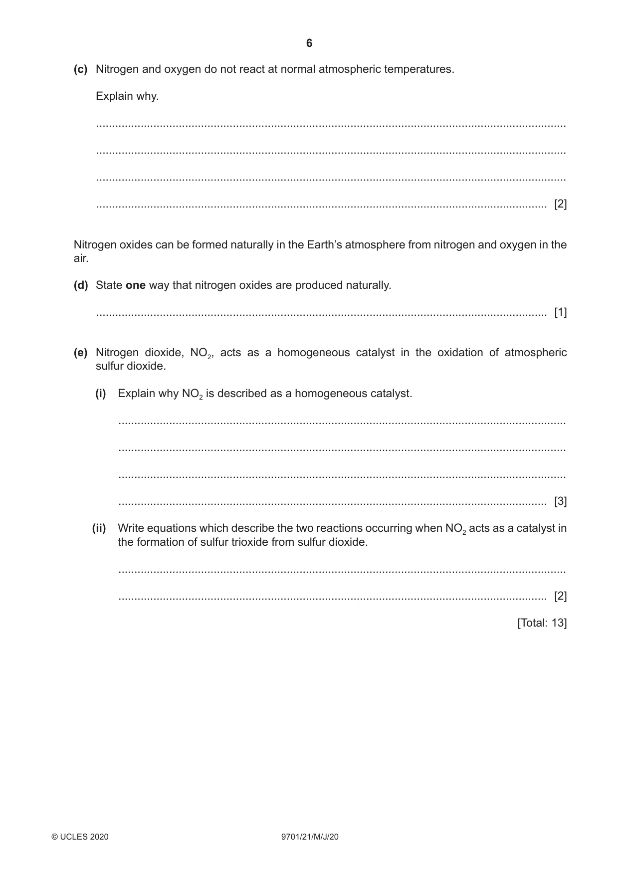 Cambridge A Level Chemistry 9701 2020 May/June Paper 2 · Variant 1 question paper, page 6 of 12