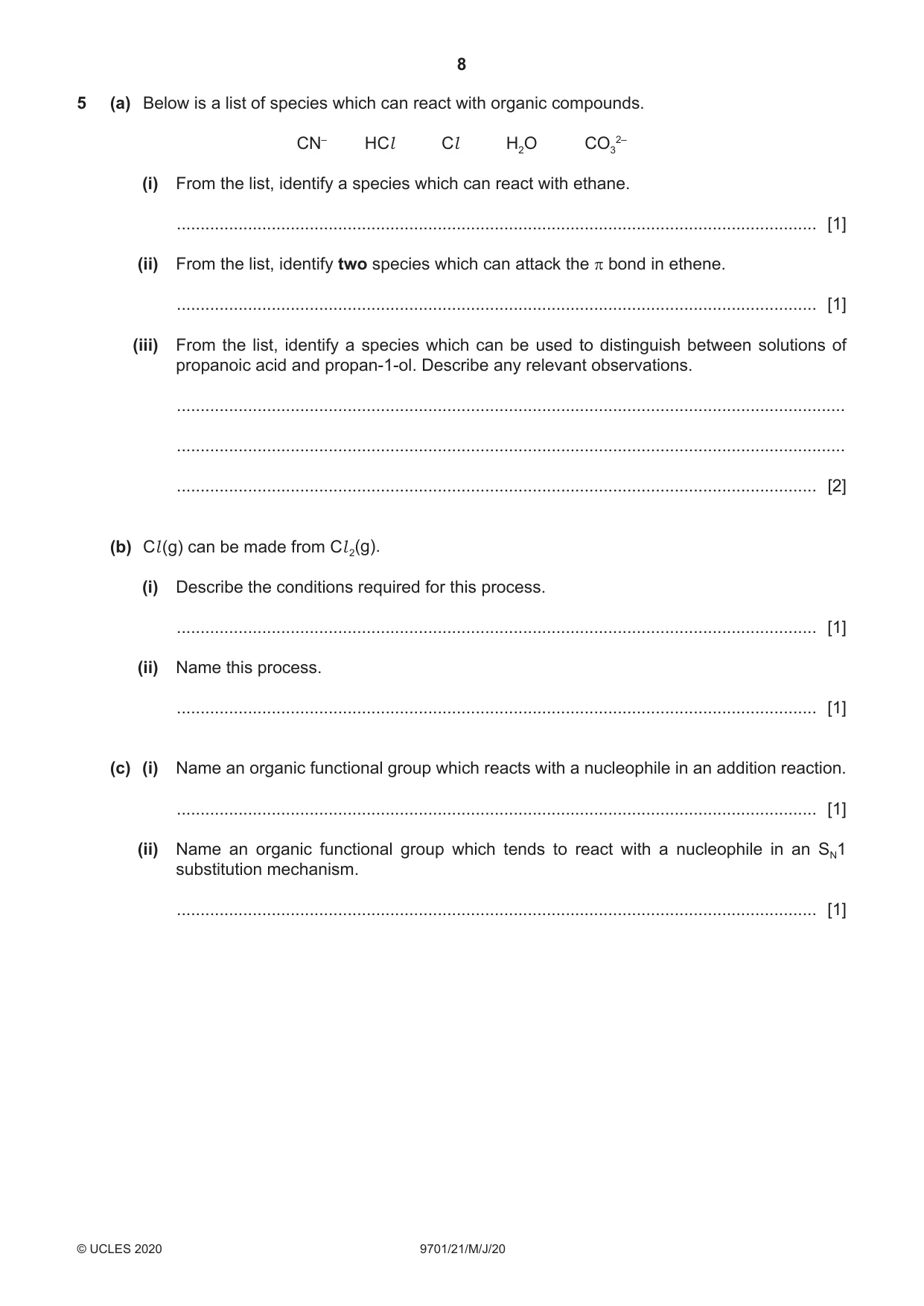 Cambridge A Level Chemistry 9701 2020 May/June Paper 2 · Variant 1 question paper, page 8 of 12