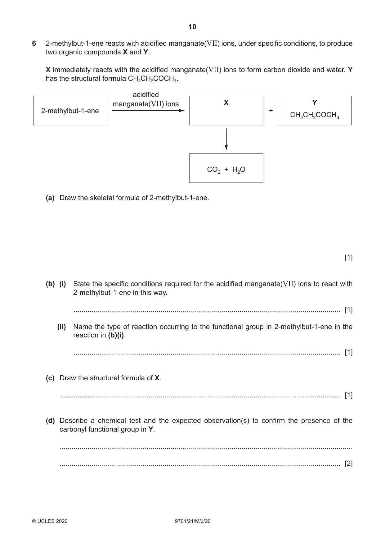 Cambridge A Level Chemistry 9701 2020 May/June Paper 2 · Variant 1 question paper, page 10 of 12