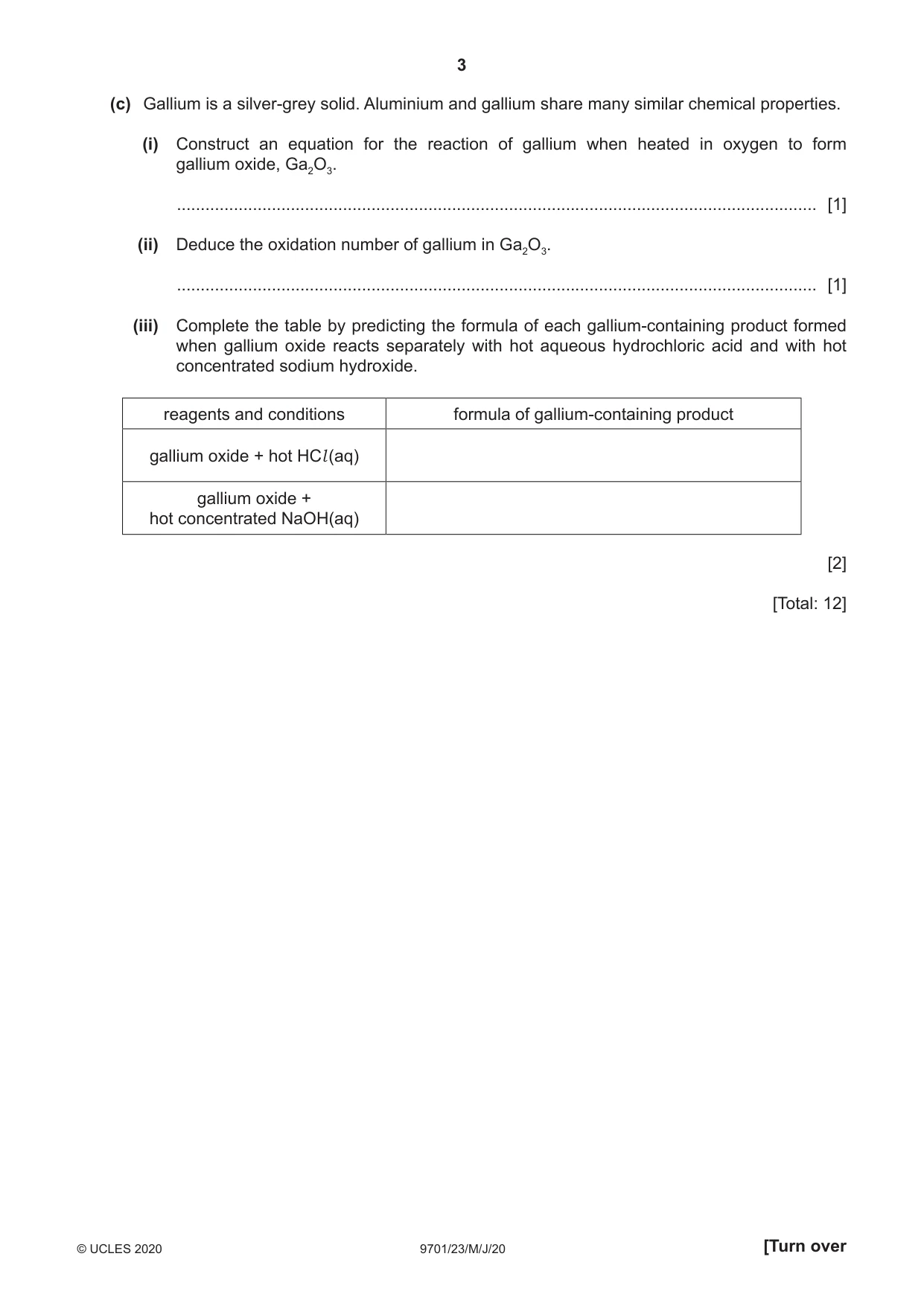 Cambridge A Level Chemistry 9701 2020 May/June Paper 2 · Variant 3 question paper, page 3 of 12