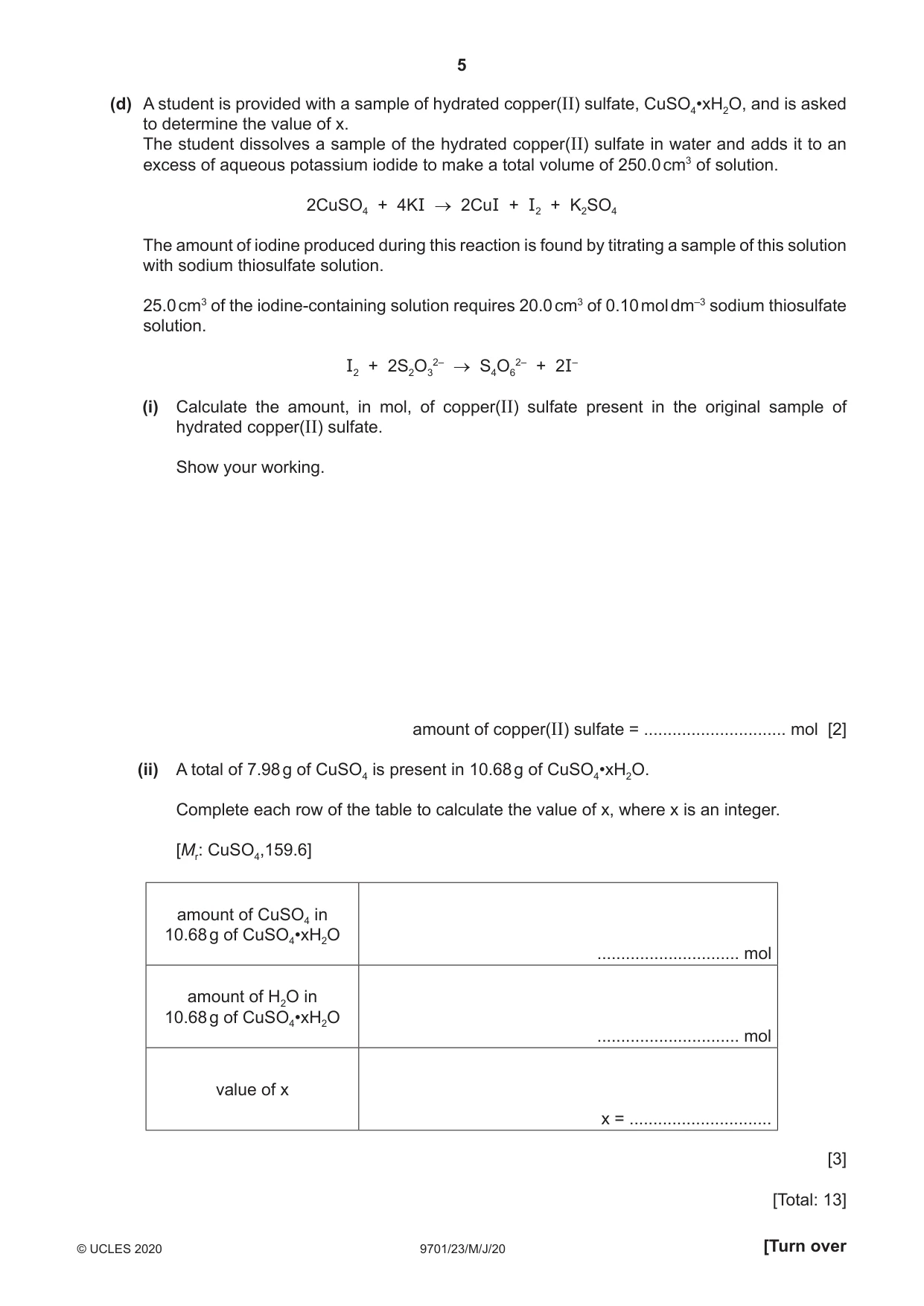 Cambridge A Level Chemistry 9701 2020 May/June Paper 2 · Variant 3 question paper, page 5 of 12