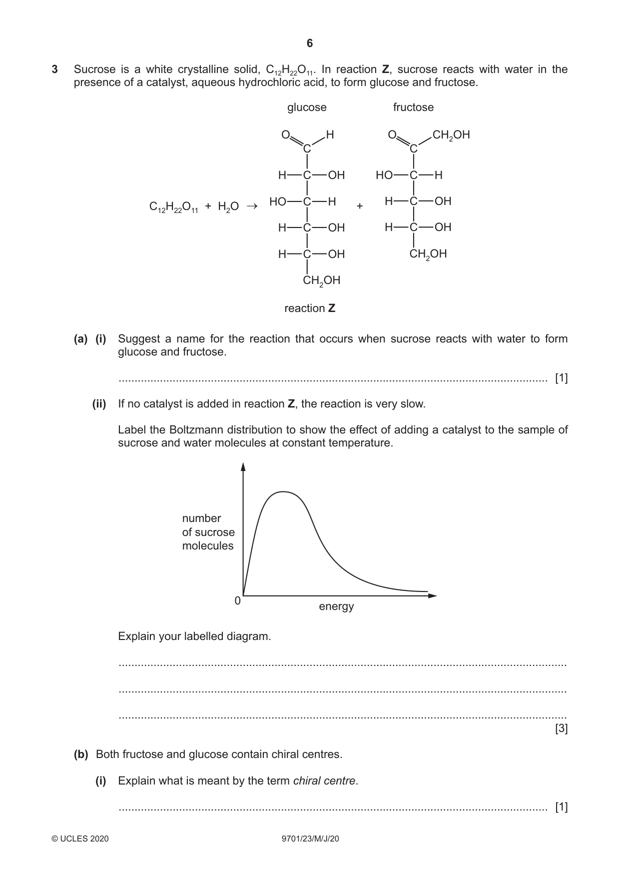 Cambridge A Level Chemistry 9701 2020 May/June Paper 2 · Variant 3 question paper, page 6 of 12