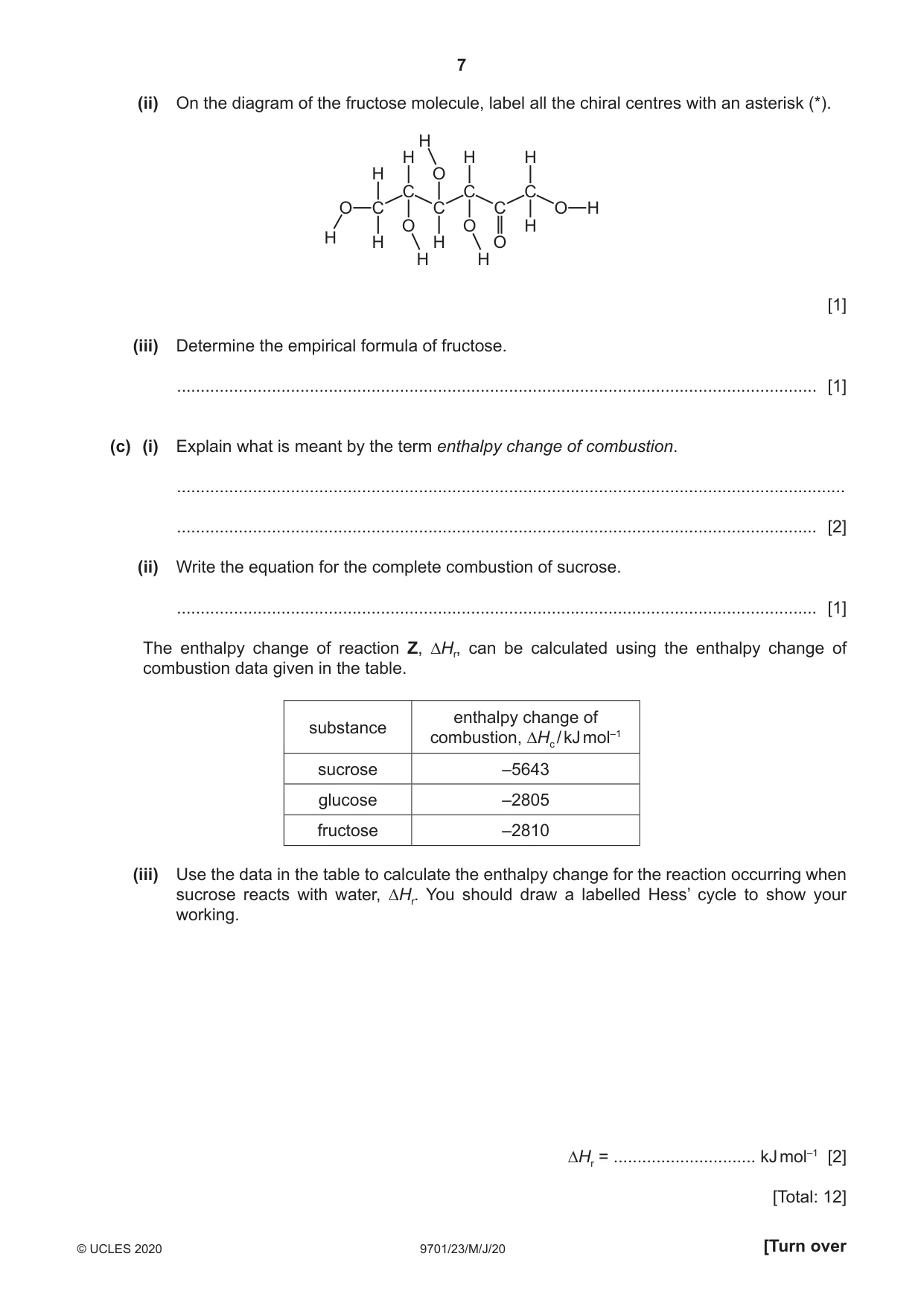 Cambridge A Level Chemistry 9701 2020 May/June Paper 2 · Variant 3 question paper, page 7 of 12