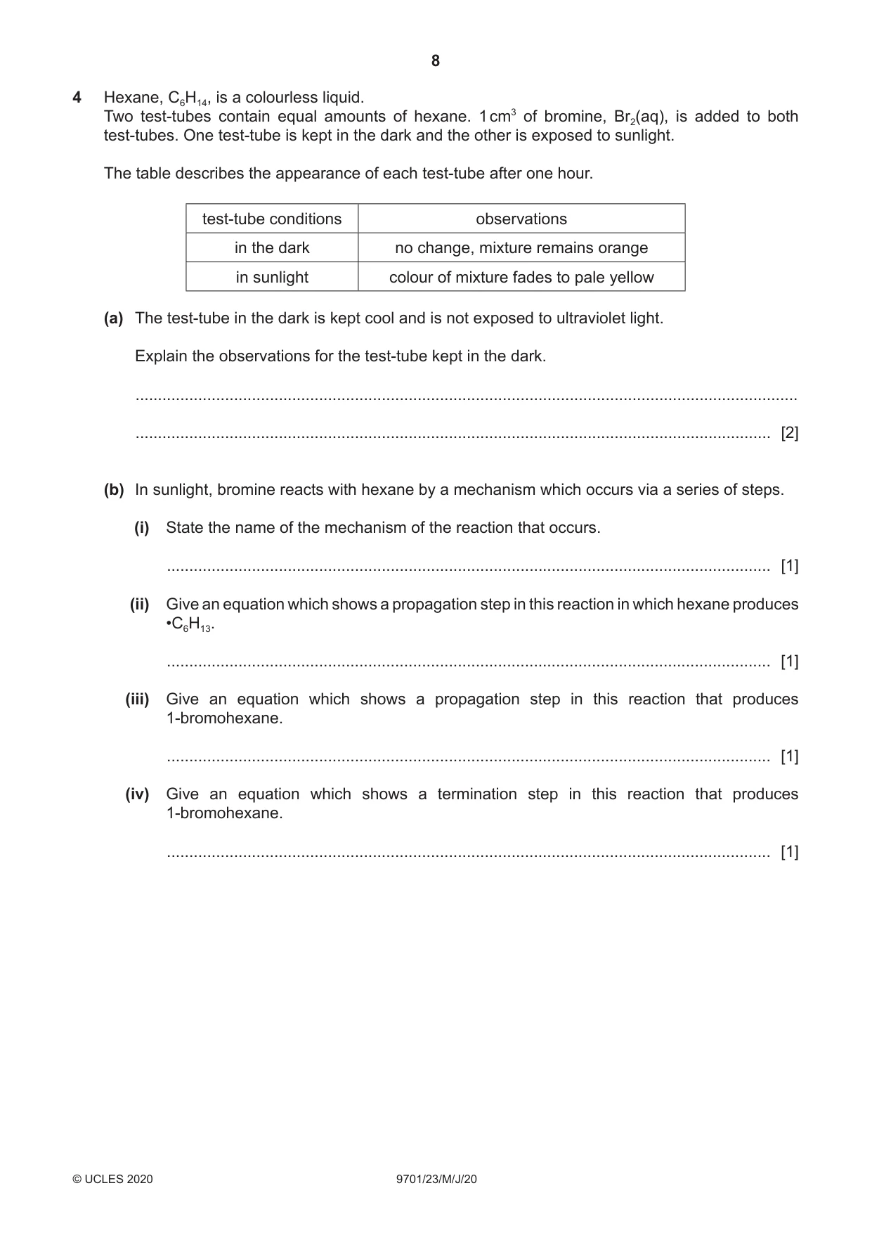 Cambridge A Level Chemistry 9701 2020 May/June Paper 2 · Variant 3 question paper, page 8 of 12