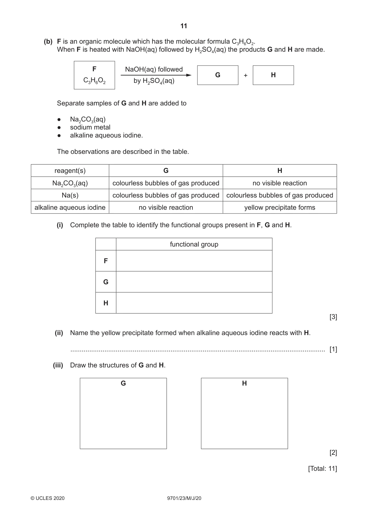 Cambridge A Level Chemistry 9701 2020 May/June Paper 2 · Variant 3 question paper, page 11 of 12