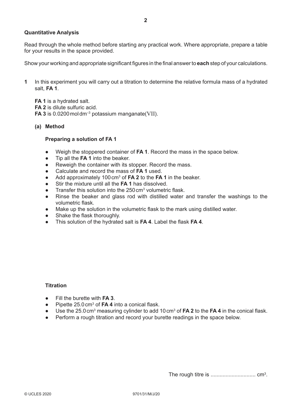 Cambridge A Level Chemistry 9701 2020 May/June Paper 3 · Variant 1 question paper, page 2 of 12