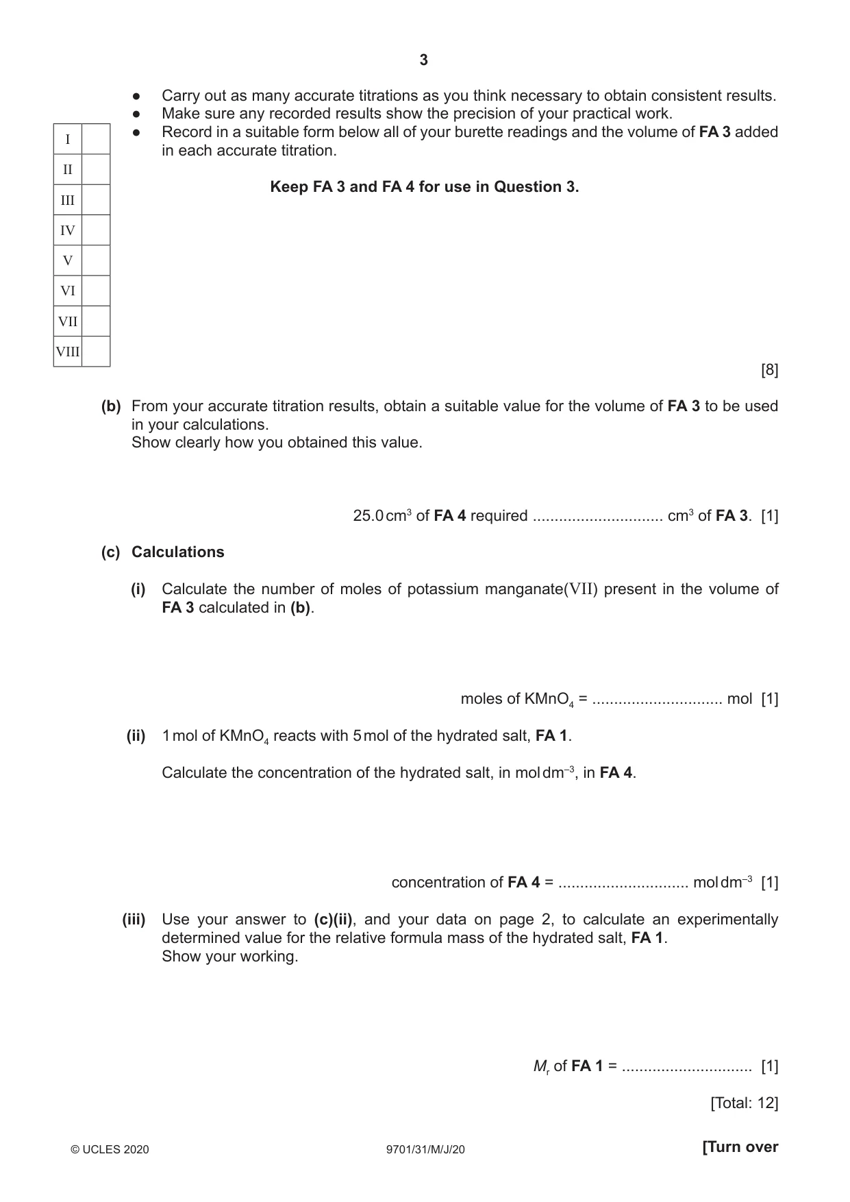Cambridge A Level Chemistry 9701 2020 May/June Paper 3 · Variant 1 question paper, page 3 of 12