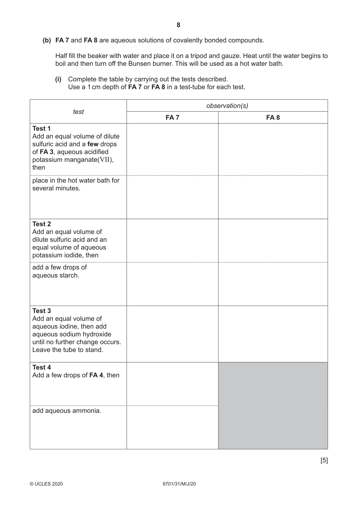 Cambridge A Level Chemistry 9701 2020 May/June Paper 3 · Variant 1 question paper, page 8 of 12