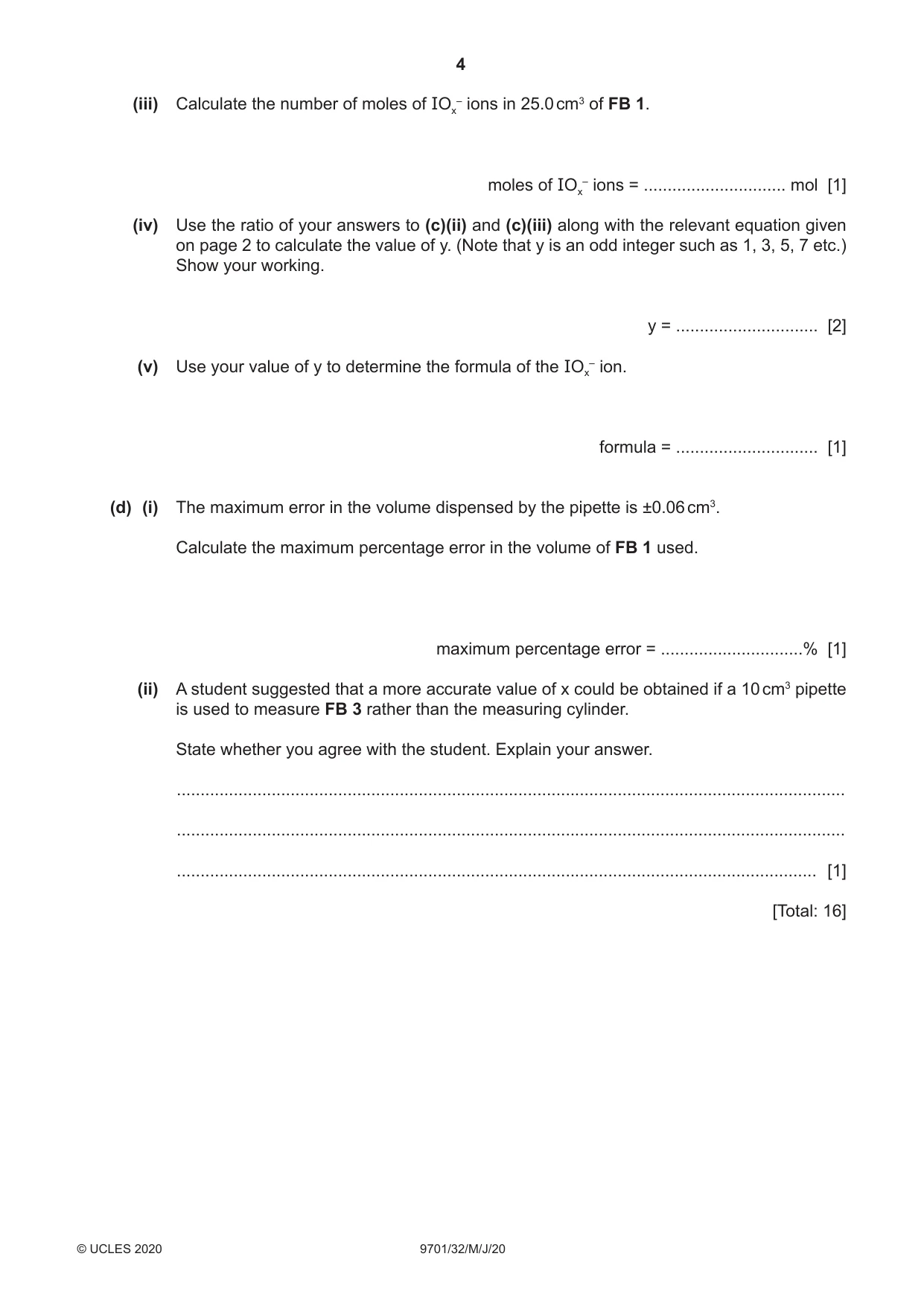 Cambridge A Level Chemistry 9701 2020 May/June Paper 3 · Variant 2 question paper, page 4 of 12