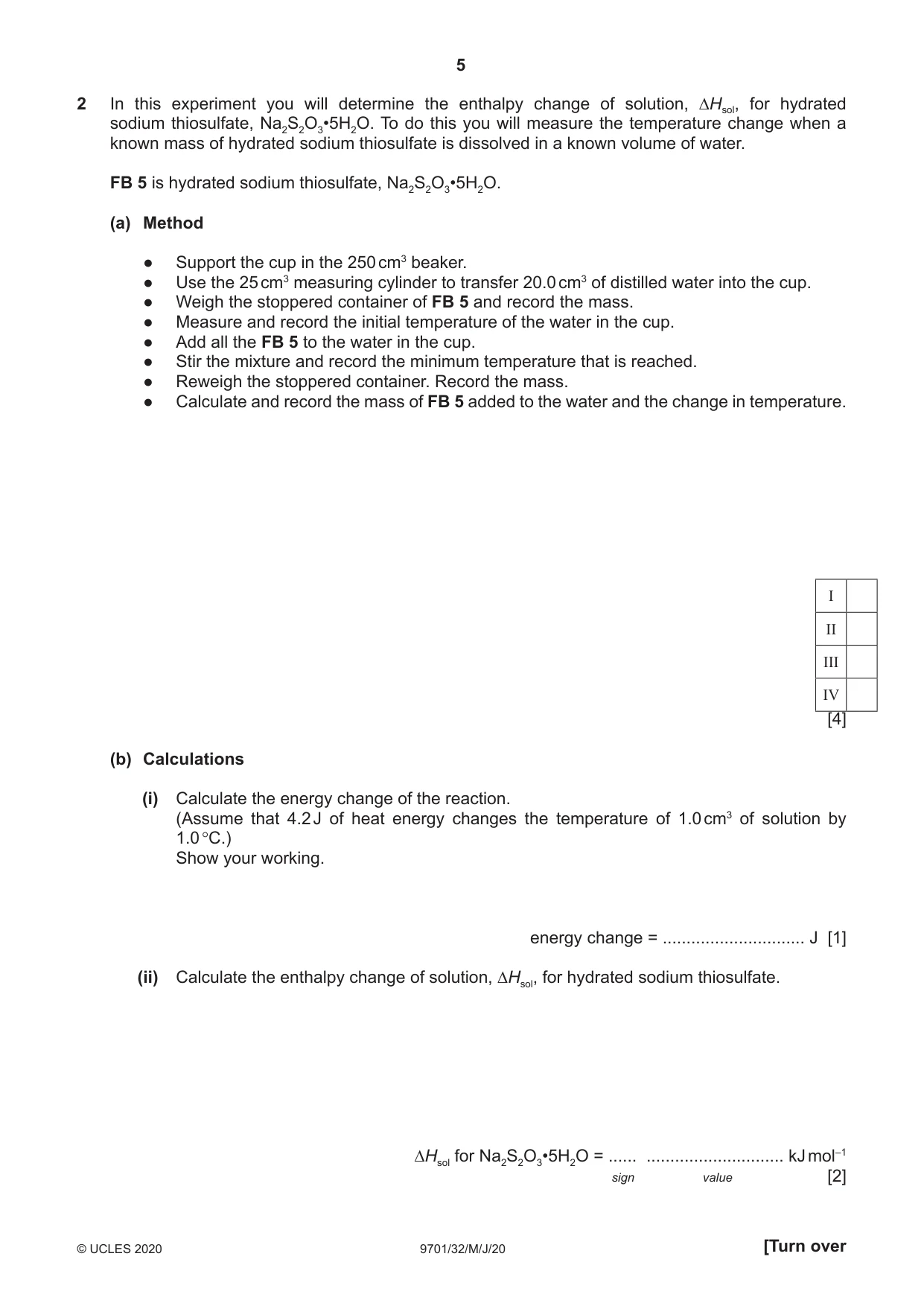 Cambridge A Level Chemistry 9701 2020 May/June Paper 3 · Variant 2 question paper, page 5 of 12