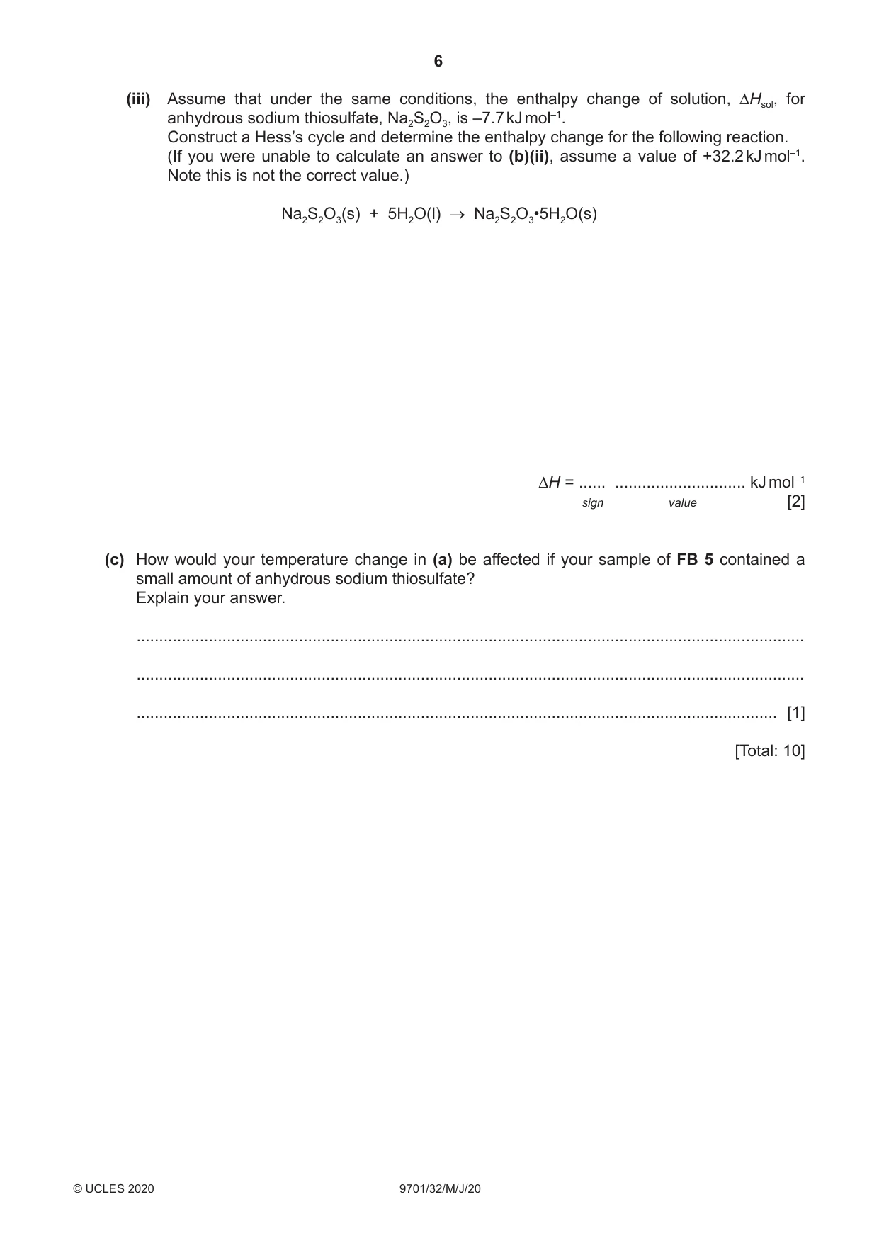 Cambridge A Level Chemistry 9701 2020 May/June Paper 3 · Variant 2 question paper, page 6 of 12