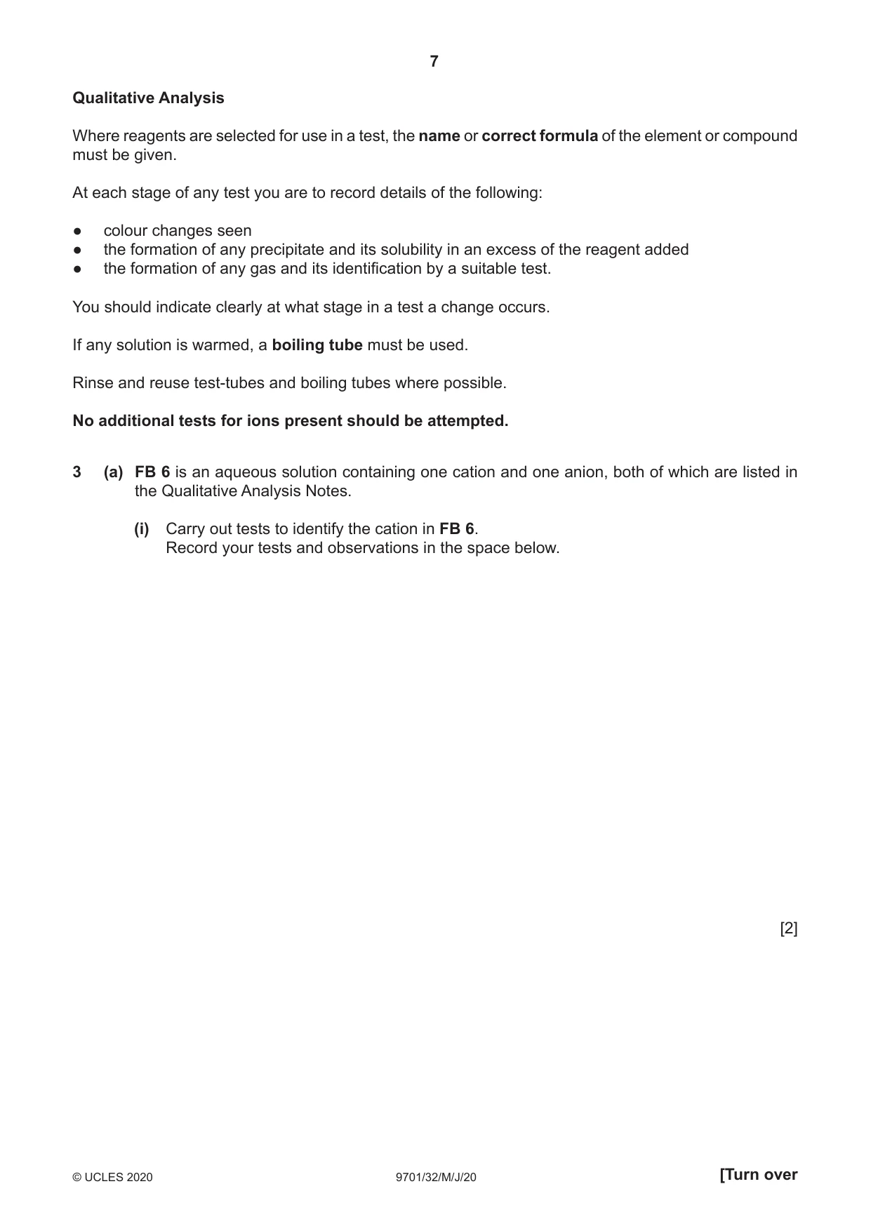 Cambridge A Level Chemistry 9701 2020 May/June Paper 3 · Variant 2 question paper, page 7 of 12