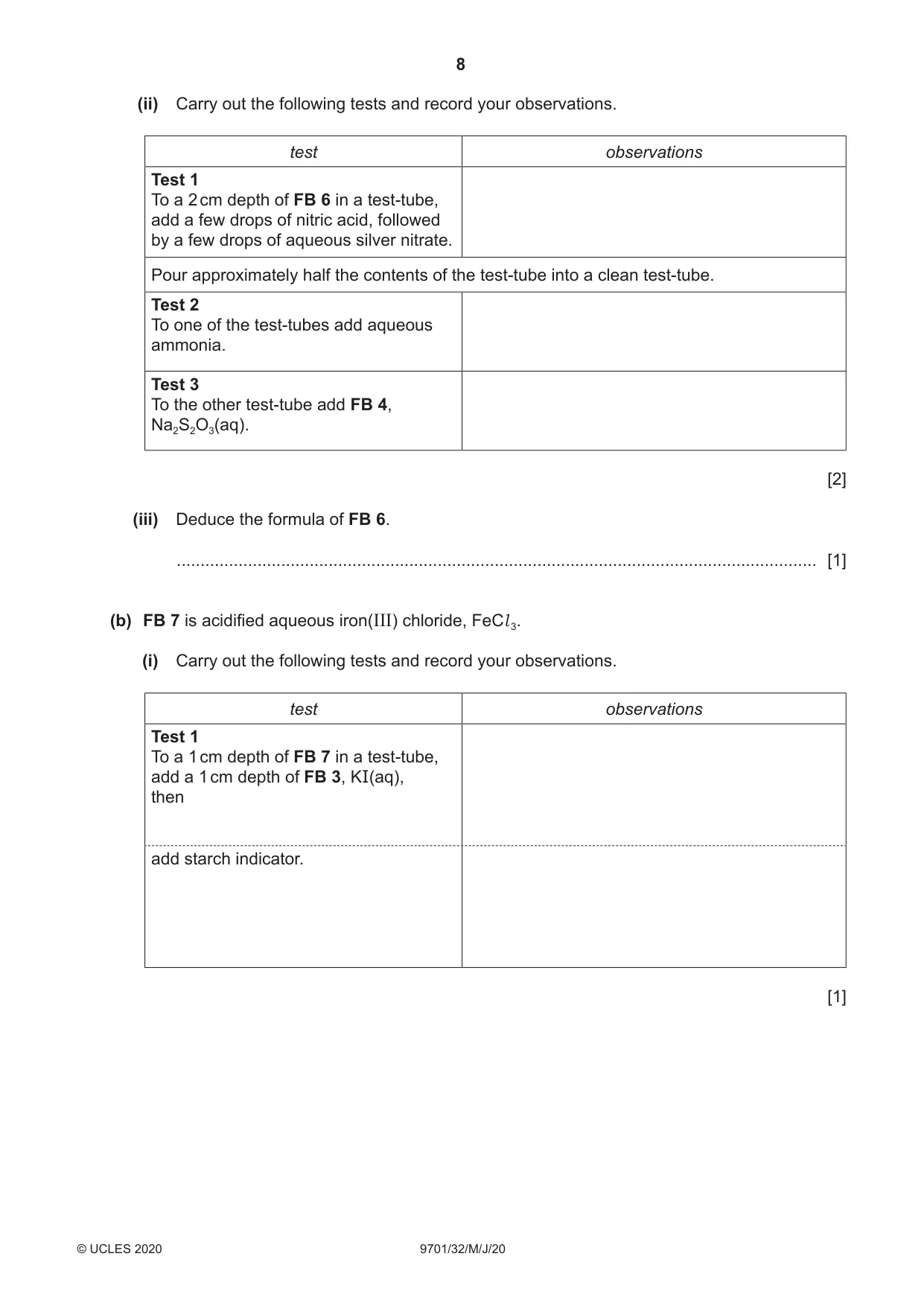 Cambridge A Level Chemistry 9701 2020 May/June Paper 3 · Variant 2 question paper, page 8 of 12