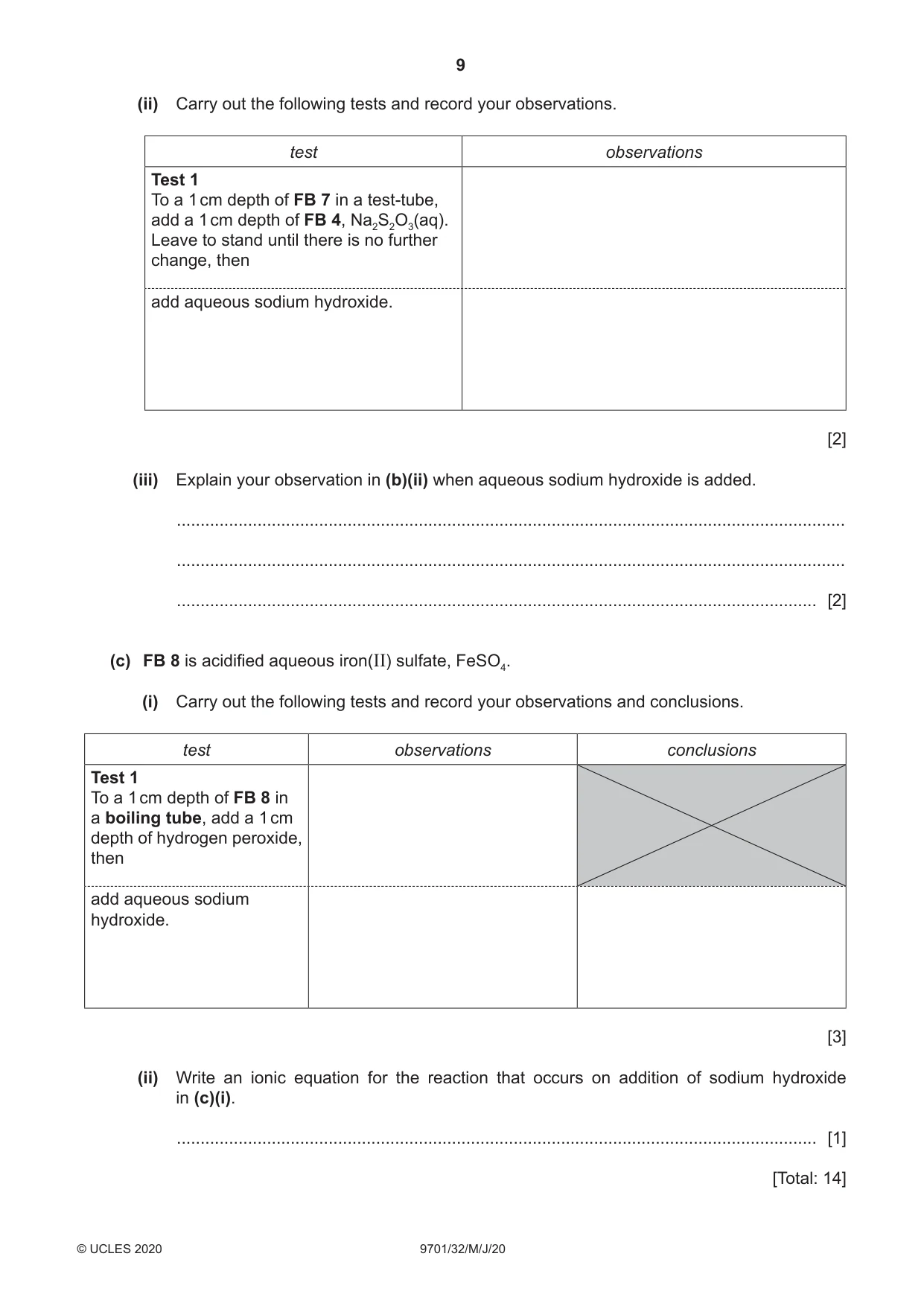 Cambridge A Level Chemistry 9701 2020 May/June Paper 3 · Variant 2 question paper, page 9 of 12