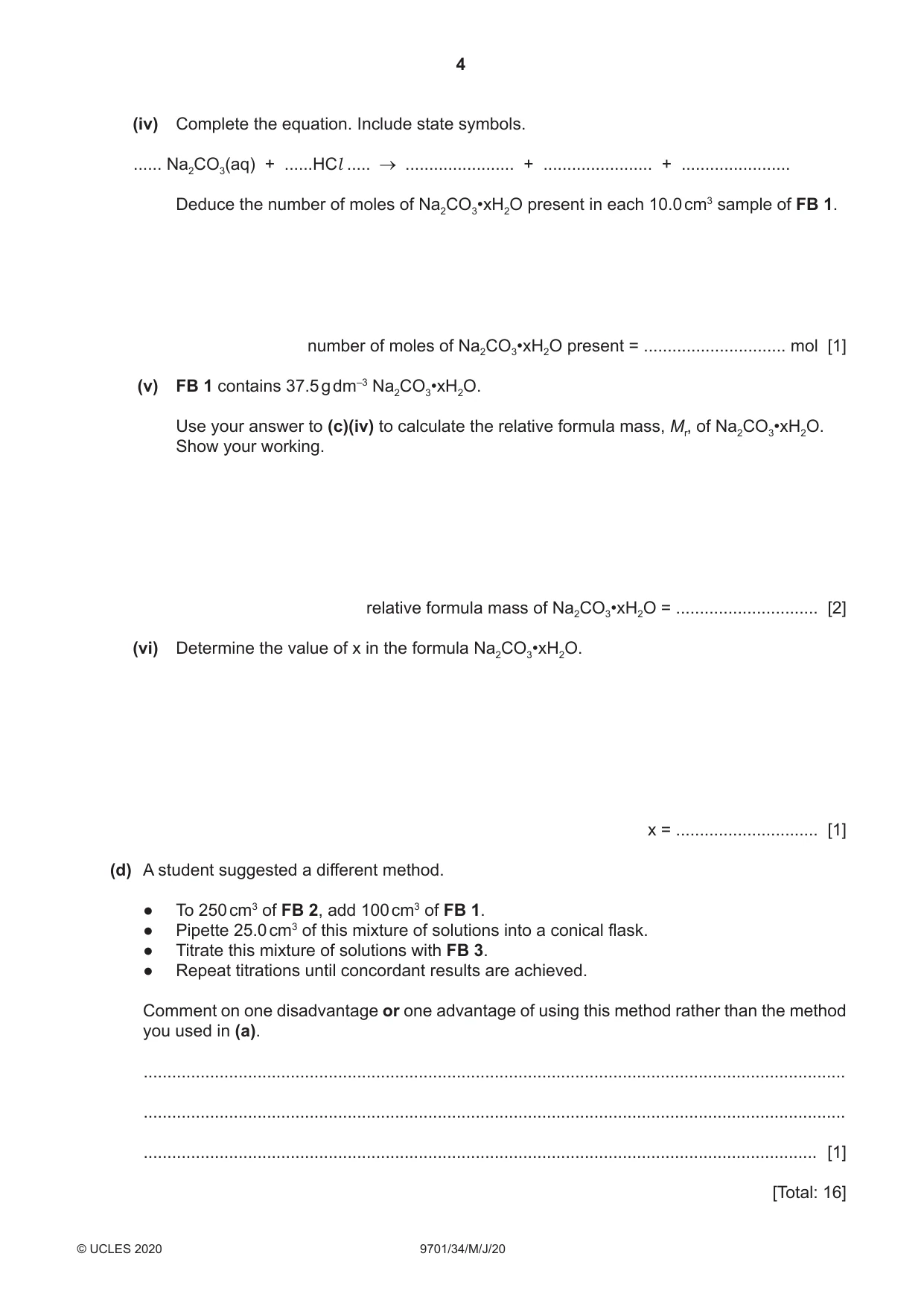 Cambridge A Level Chemistry 9701 2020 May/June Paper 3 · Variant 4 question paper, page 4 of 12