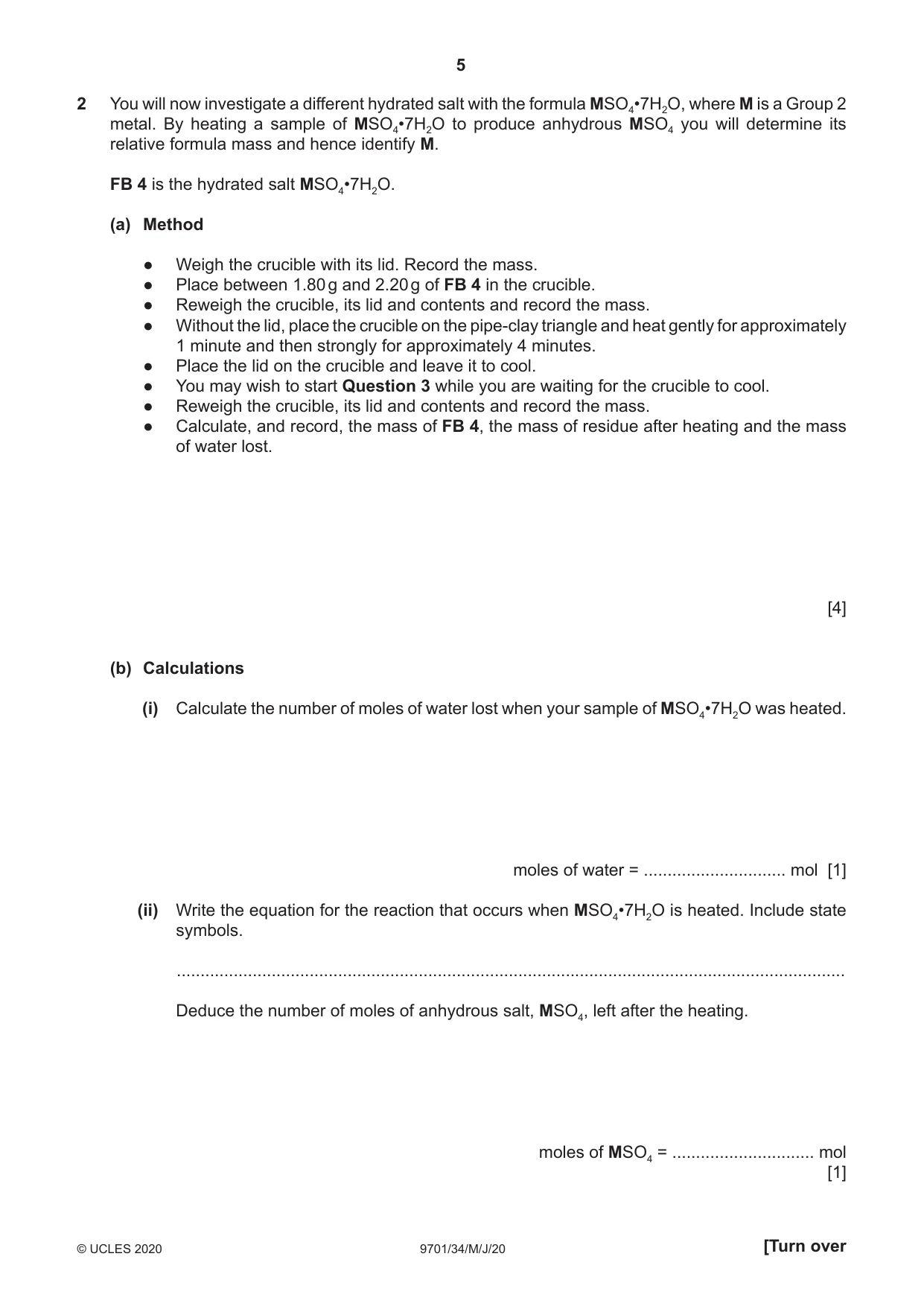Cambridge A Level Chemistry 9701 2020 May/June Paper 3 · Variant 4 question paper, page 5 of 12