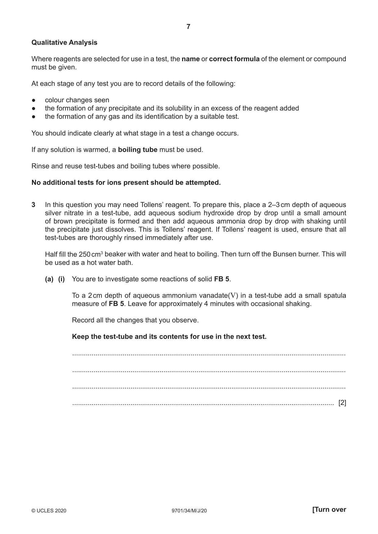 Cambridge A Level Chemistry 9701 2020 May/June Paper 3 · Variant 4 question paper, page 7 of 12