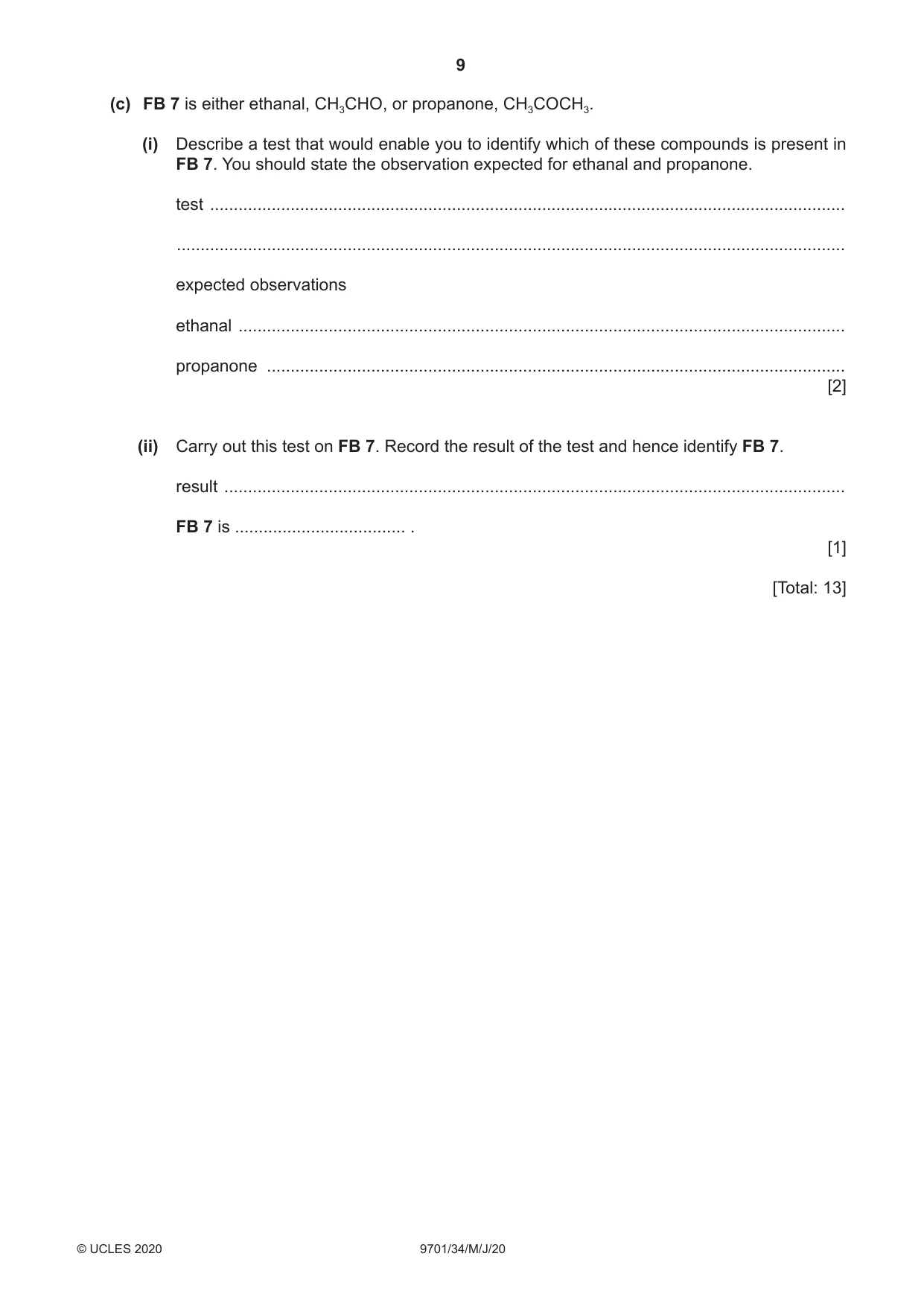 Cambridge A Level Chemistry 9701 2020 May/June Paper 3 · Variant 4 question paper, page 9 of 12