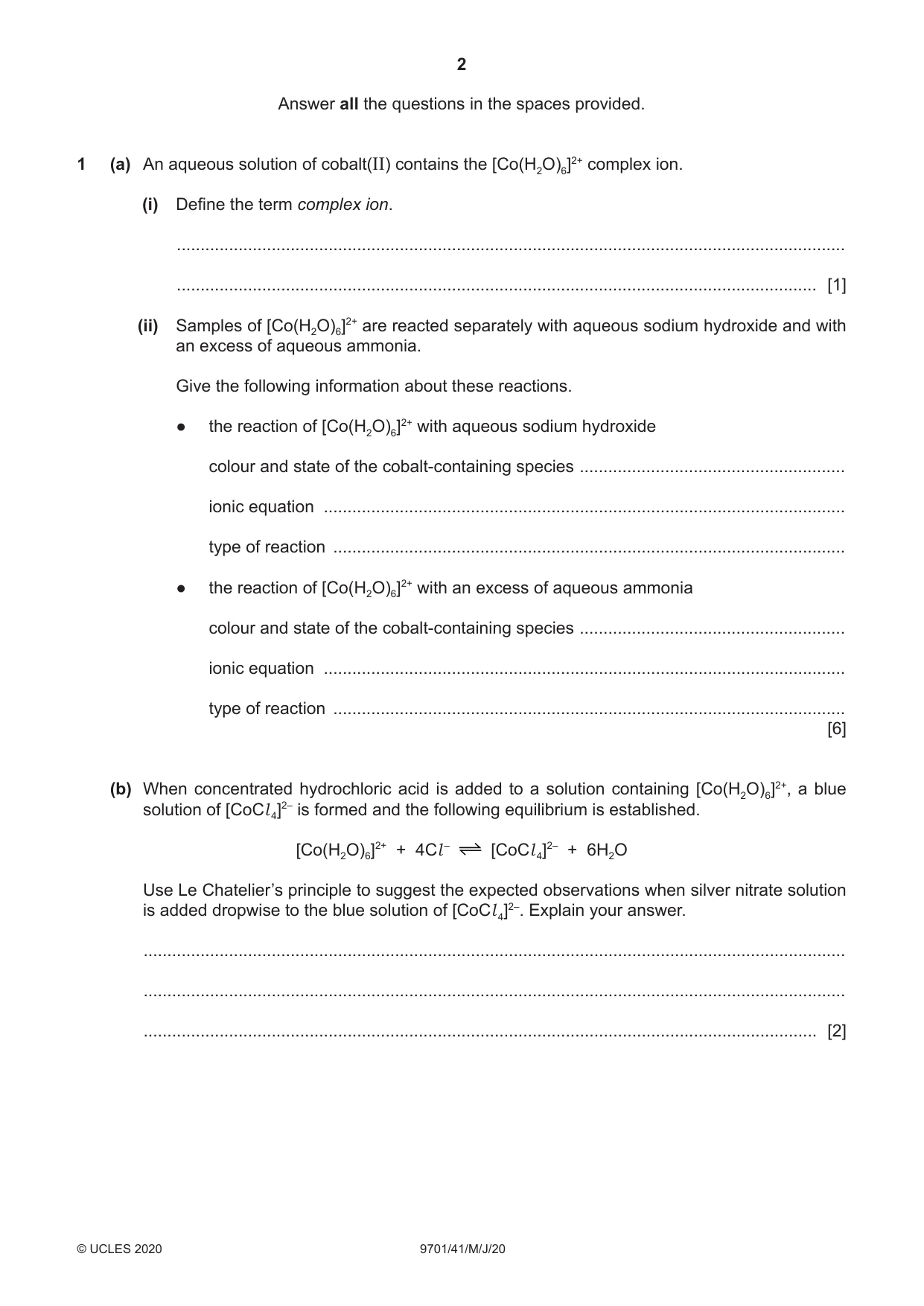 Cambridge A Level Chemistry 9701 2020 May/June Paper 4 · Variant 1 question paper, page 2 of 20