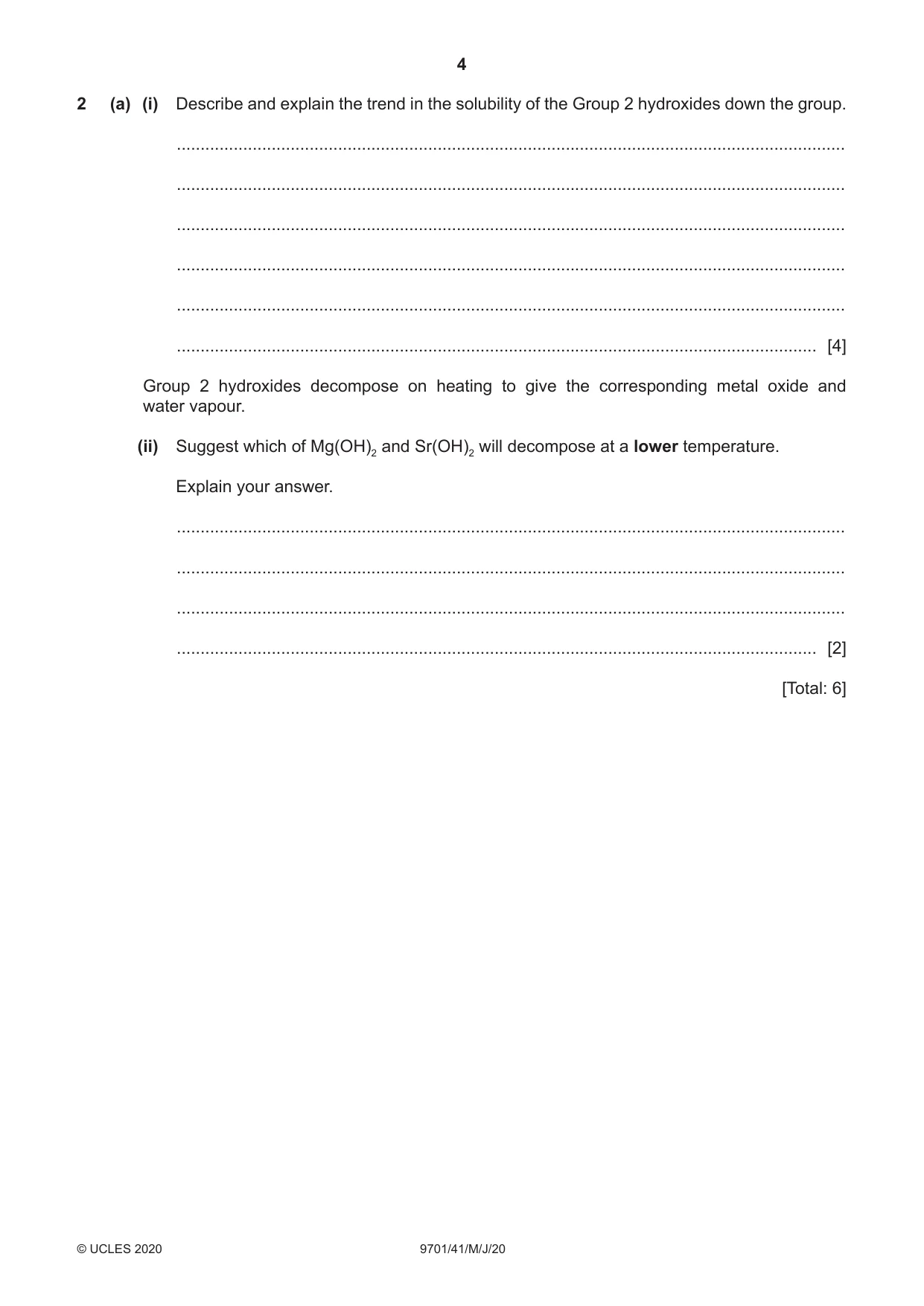 Cambridge A Level Chemistry 9701 2020 May/June Paper 4 · Variant 1 question paper, page 4 of 20