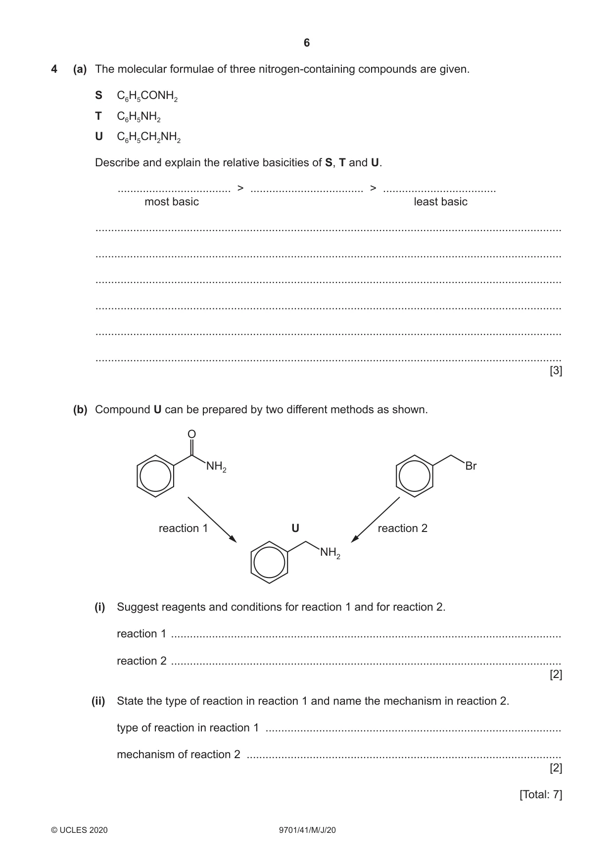 Cambridge A Level Chemistry 9701 2020 May/June Paper 4 · Variant 1 question paper, page 6 of 20