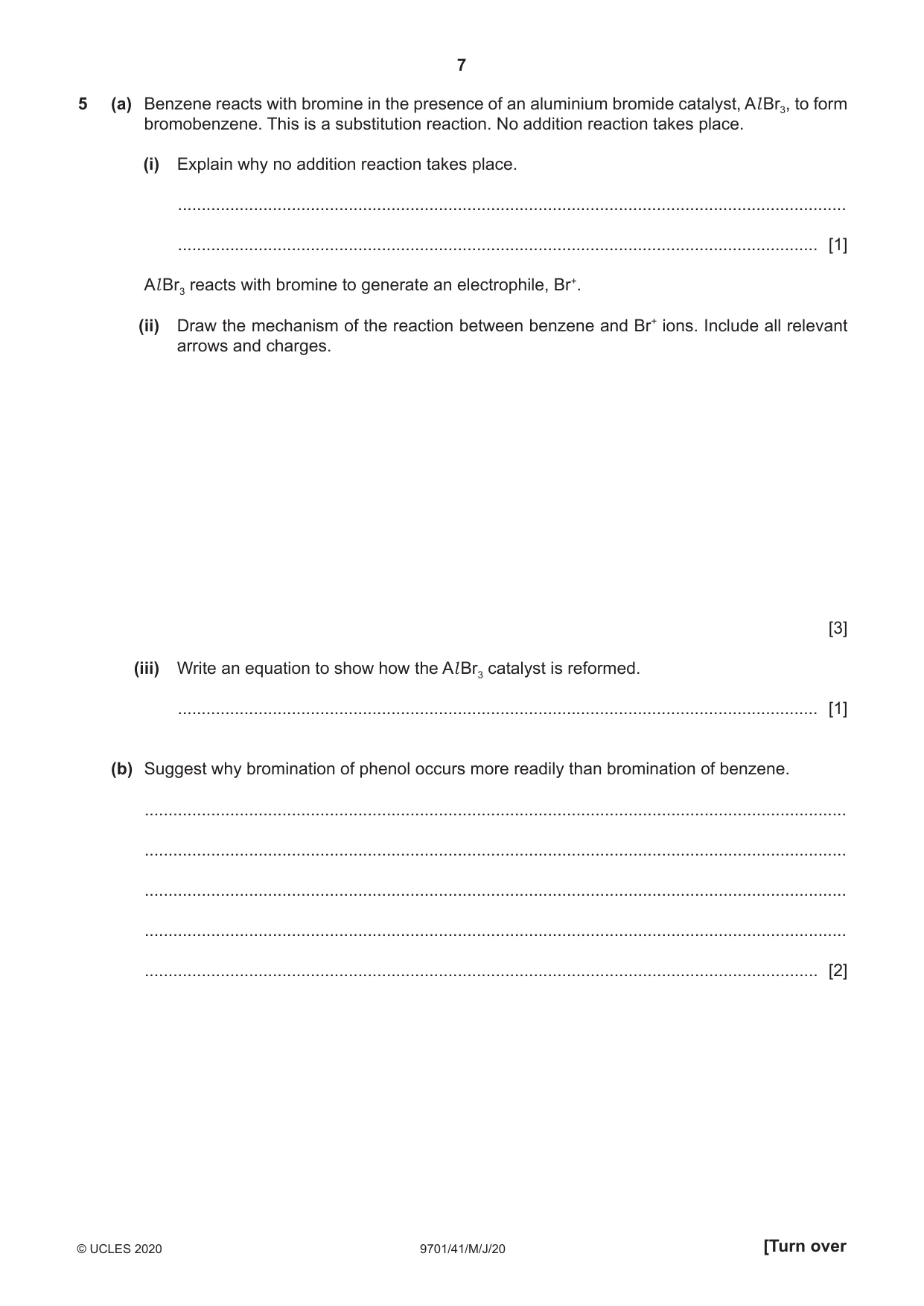 Cambridge A Level Chemistry 9701 2020 May/June Paper 4 · Variant 1 question paper, page 7 of 20