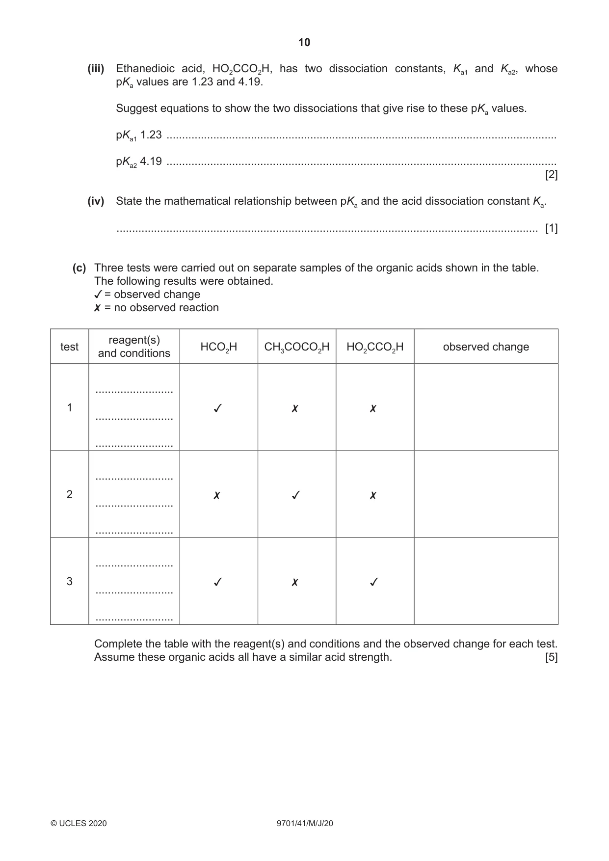 Cambridge A Level Chemistry 9701 2020 May/June Paper 4 · Variant 1 question paper, page 10 of 20