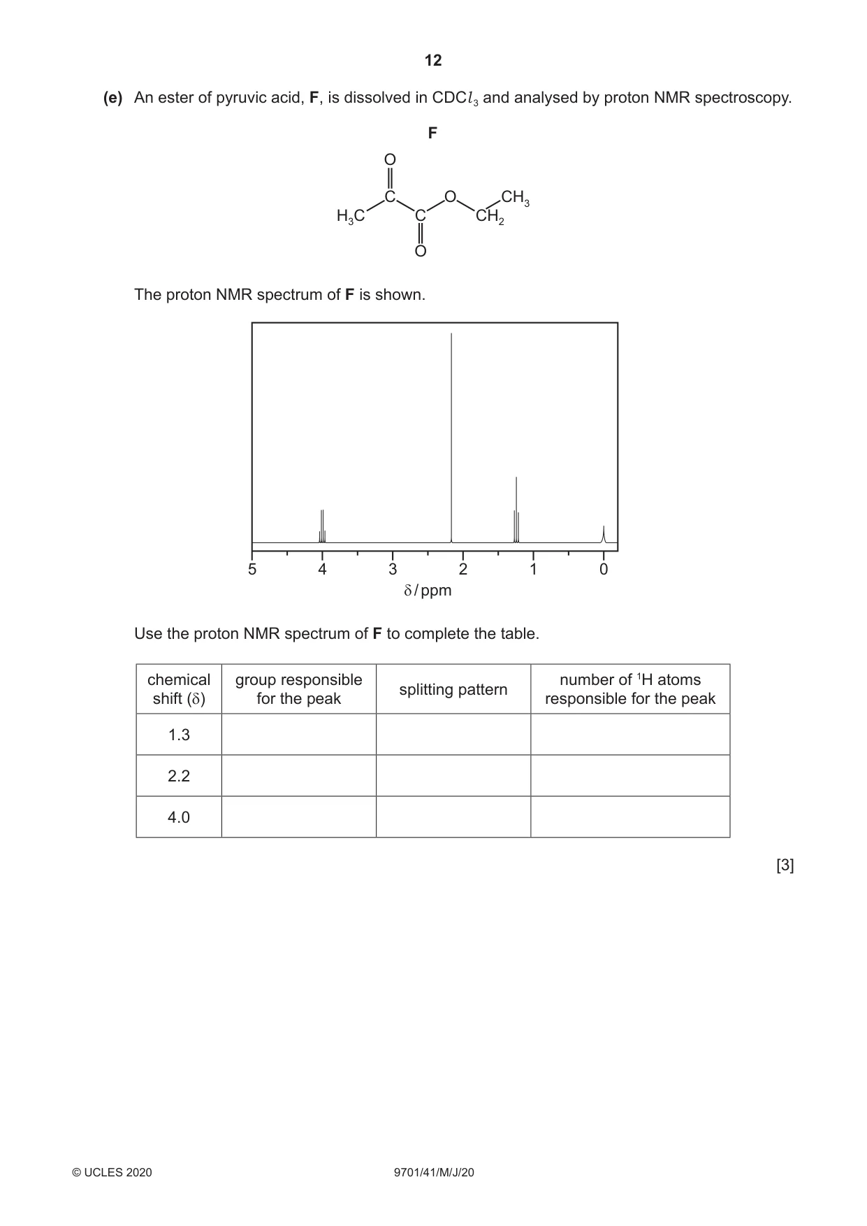 Cambridge A Level Chemistry 9701 2020 May/June Paper 4 · Variant 1 question paper, page 12 of 20
